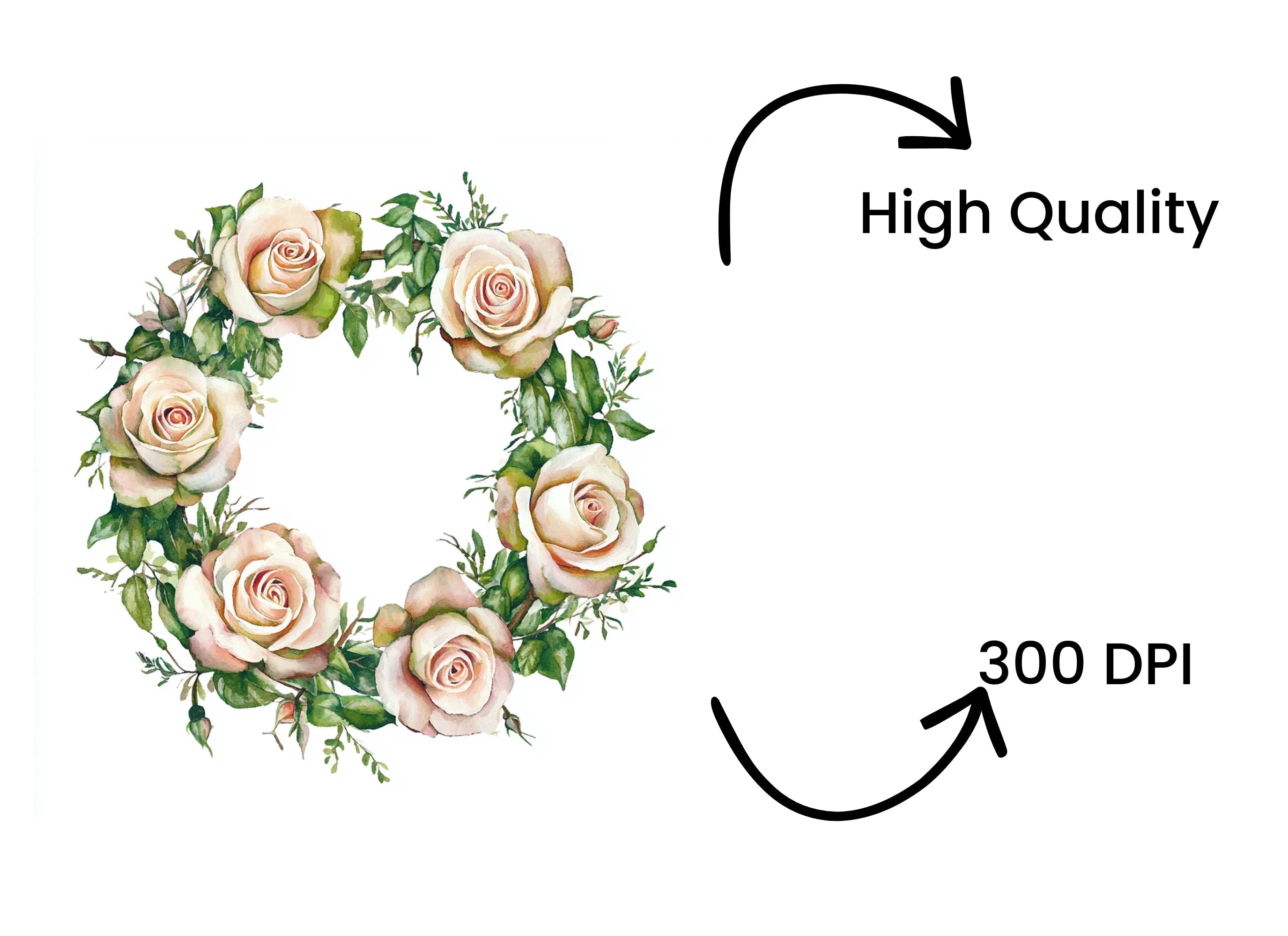 Pink Rose Floral Wreaths Clipart Bundle