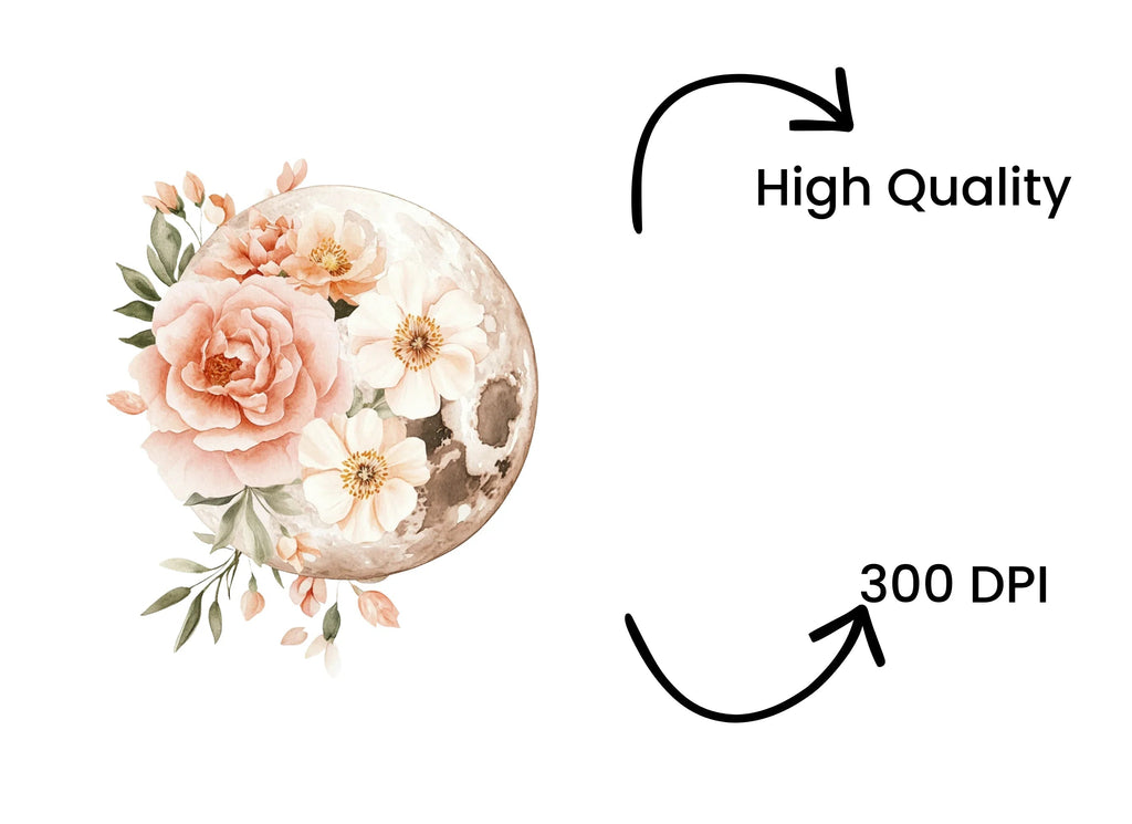 Floral Moon Clipart Bundle
