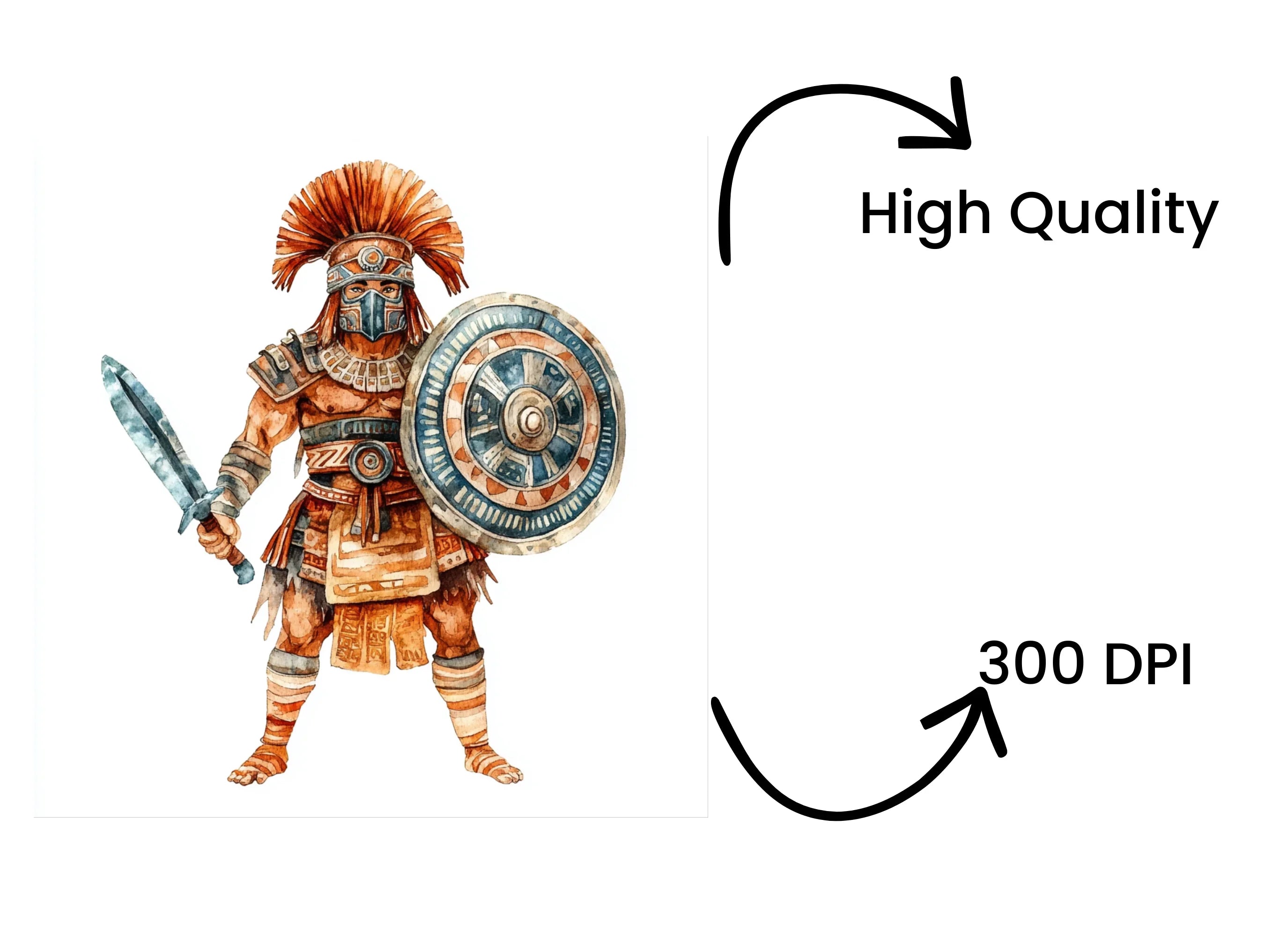 Mayan and Aztec Warrior Illustrations Clipart Bundle