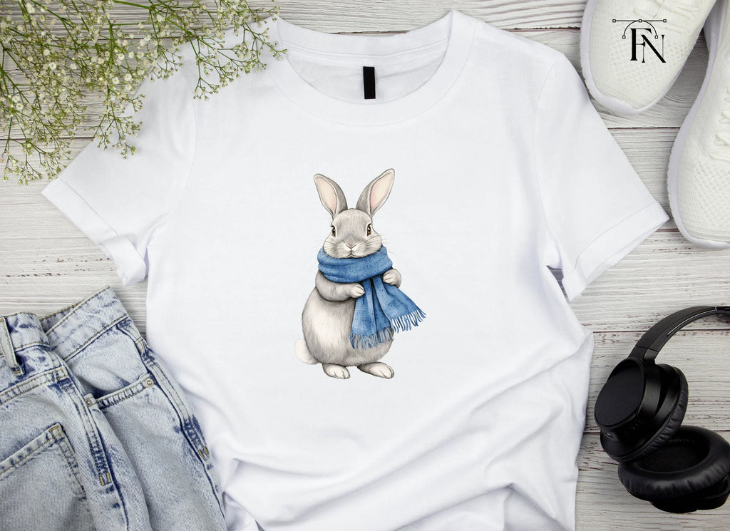 Cute Grey Bunnies with Blue Scarves Clipart Bundle