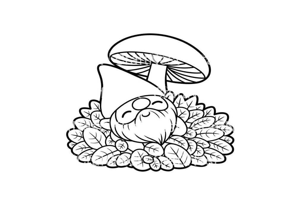 Sleeping Gnomes Under Mushroom Caps Coloring Books