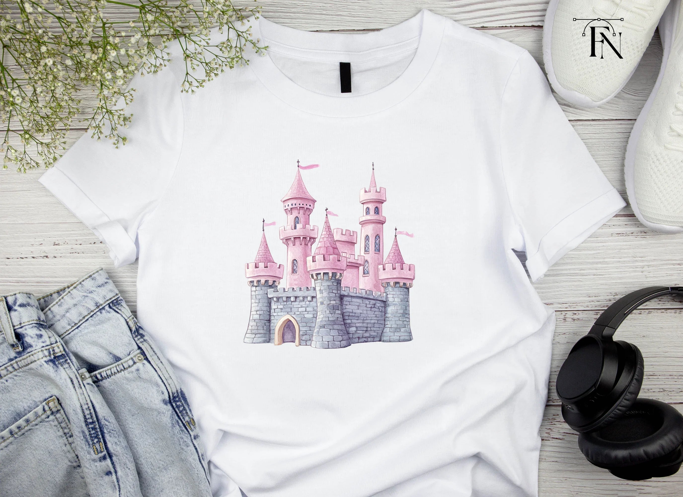 Pink and Gray Fantasy Castle Clipart Bundle