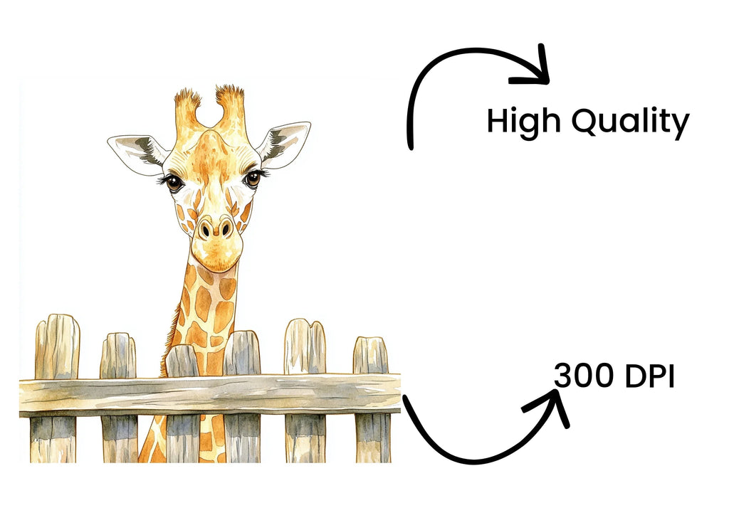 Cute Giraffe Peeking Over Fence Clipart Bundle