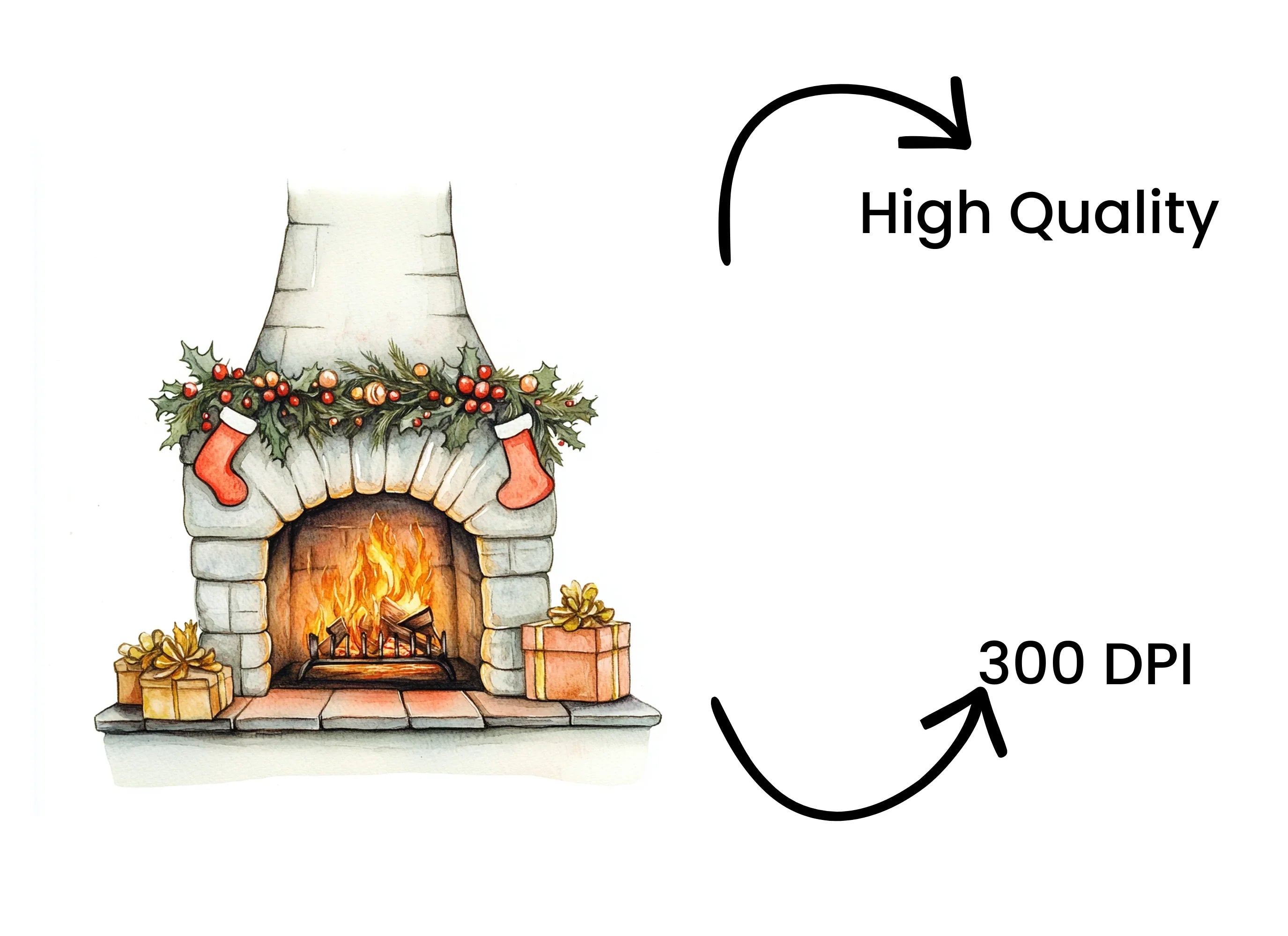 Cozy Christmas Fireplace Clipart Bundle