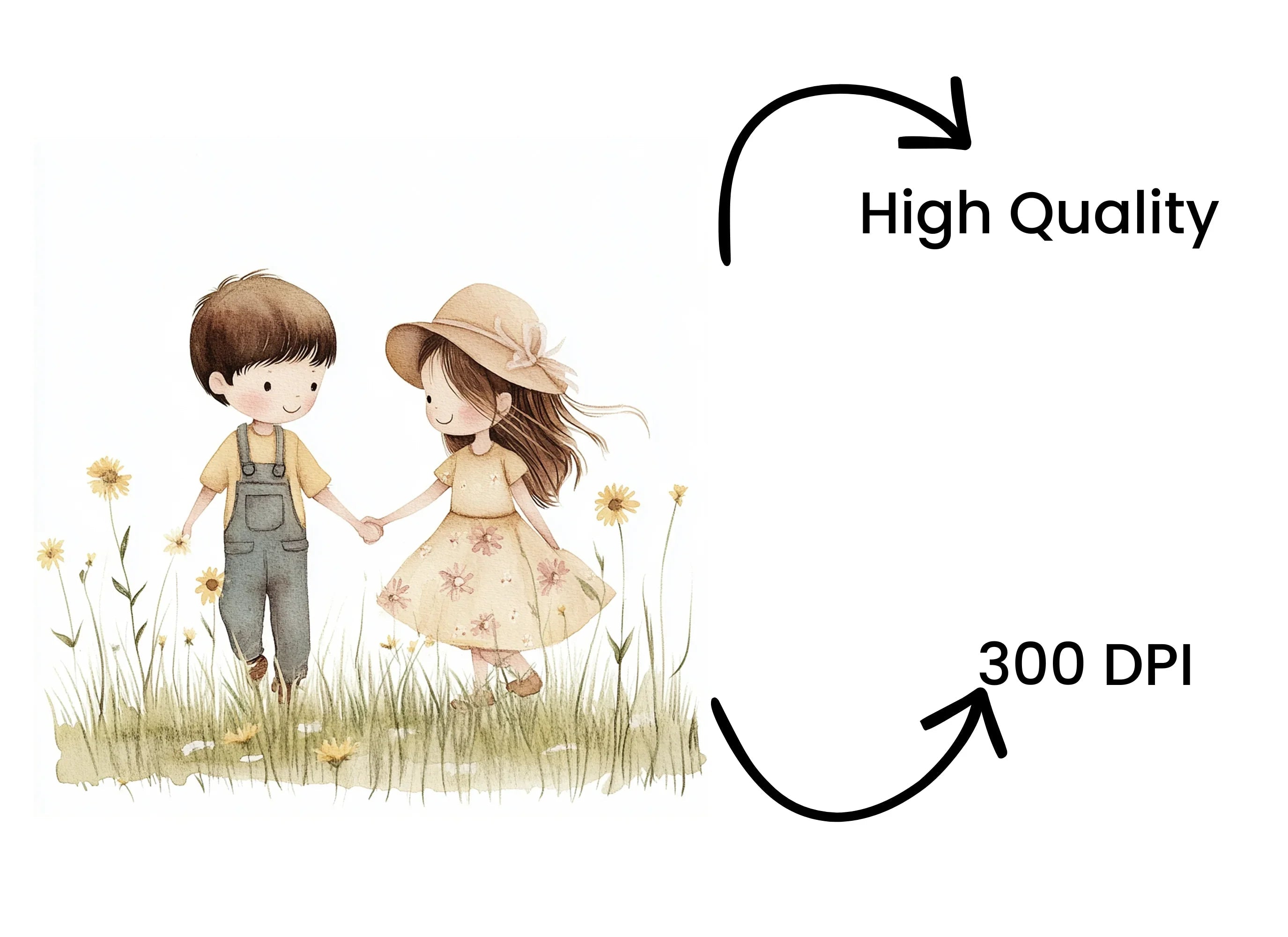 Cute Kids in Meadow Clipart Bundle