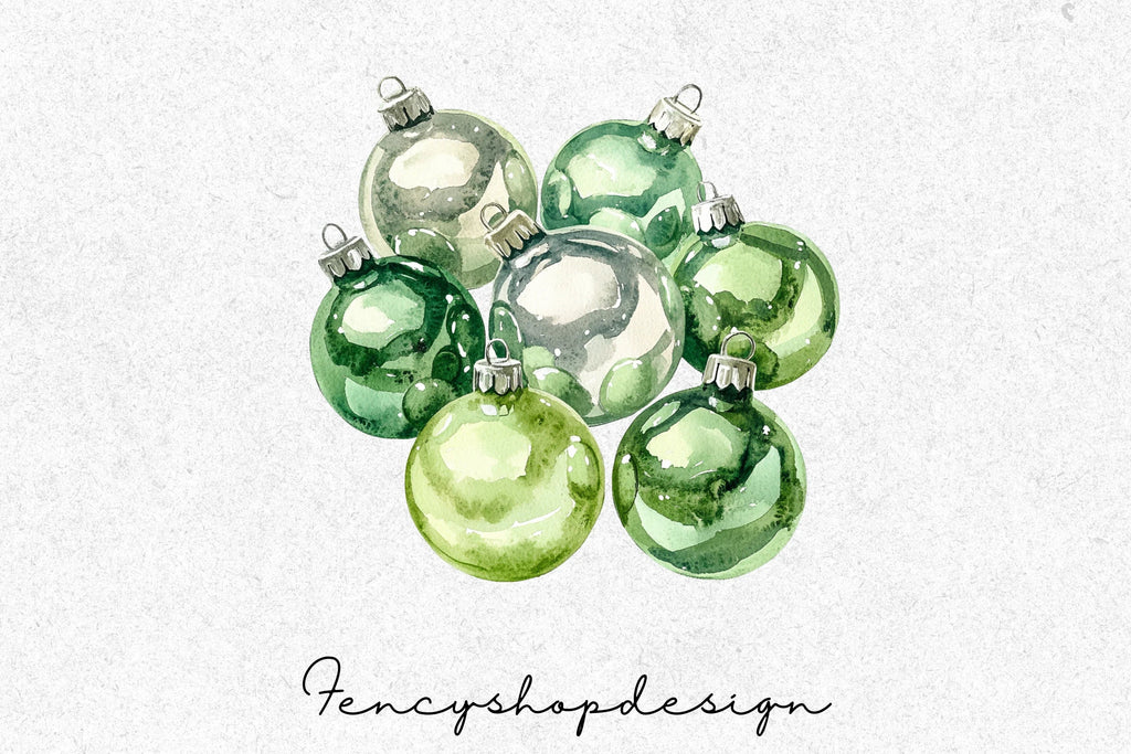 Green Christmas Ornaments Clipart Bundle