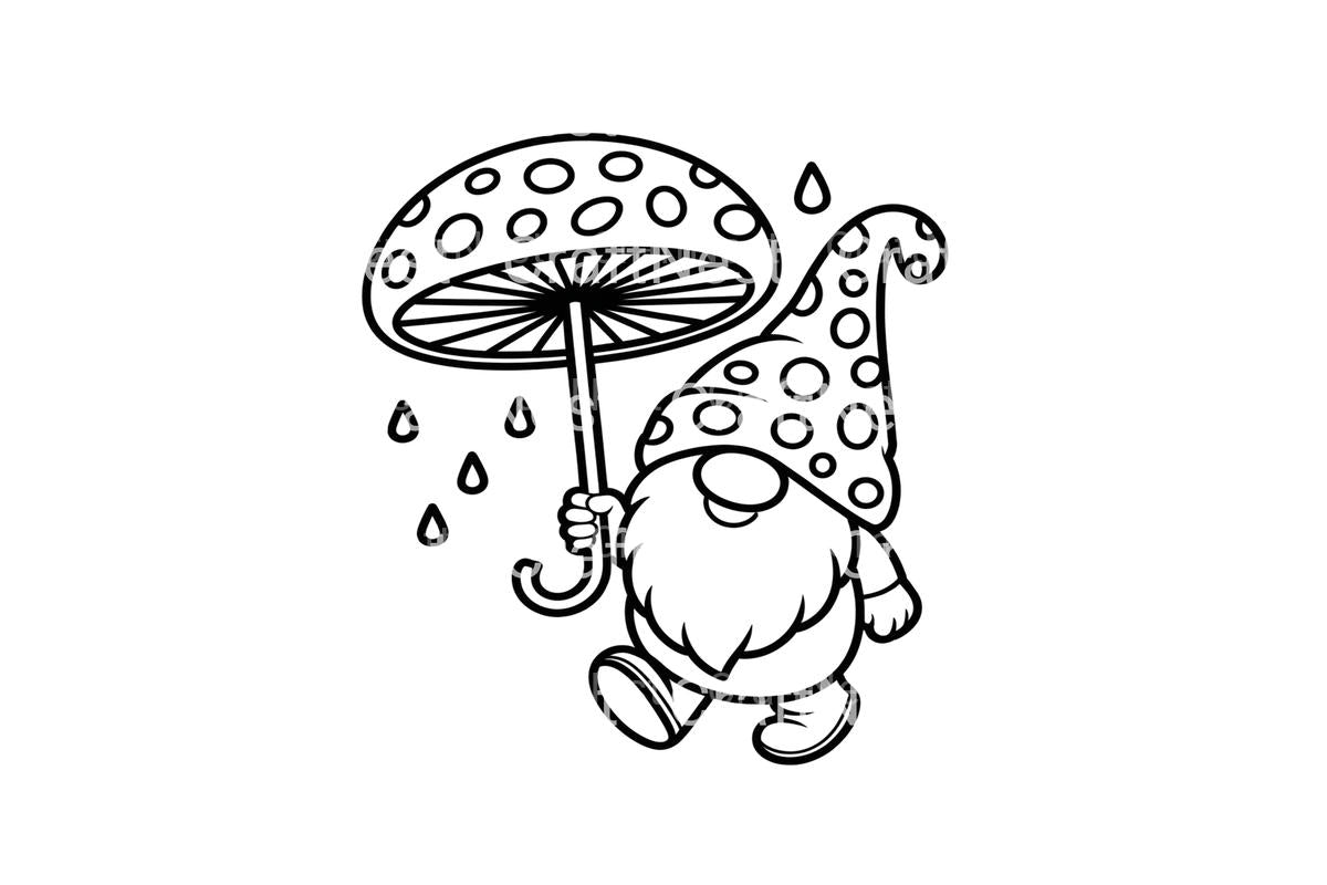 Cute Gnomes with Mushroom Umbrellas Coloring Books