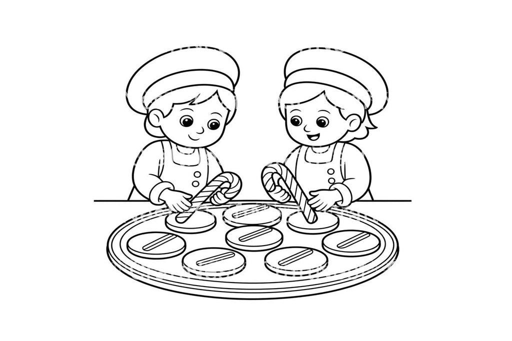 Kids Baking Christmas Cookies Coloring Books