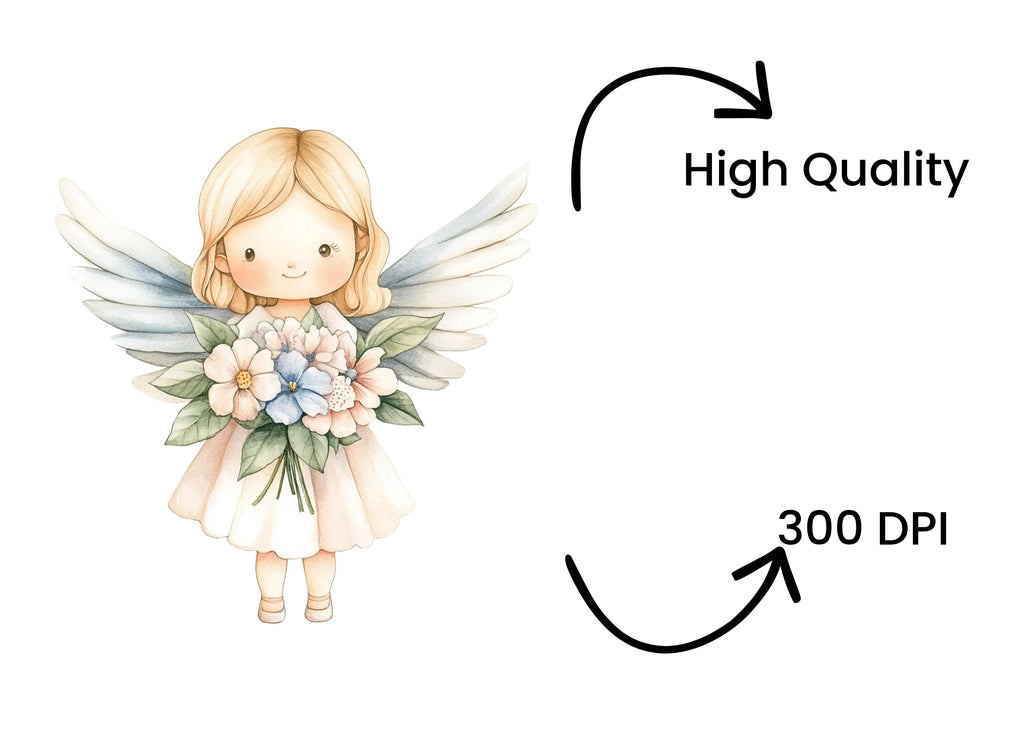 Praying Angel with Flowers Clipart Bundle