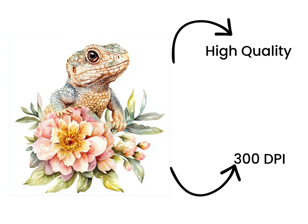 Baby Lizard and Flower Clipart Bundle