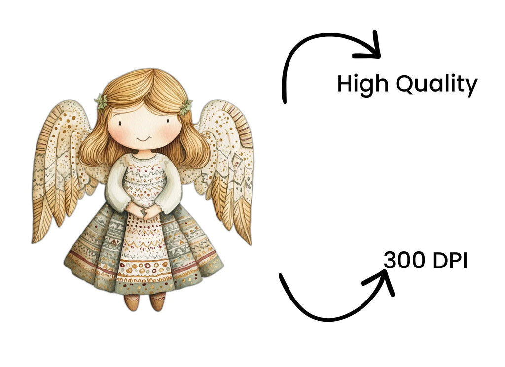 Elegant Christmas Angels Clipart Bundle