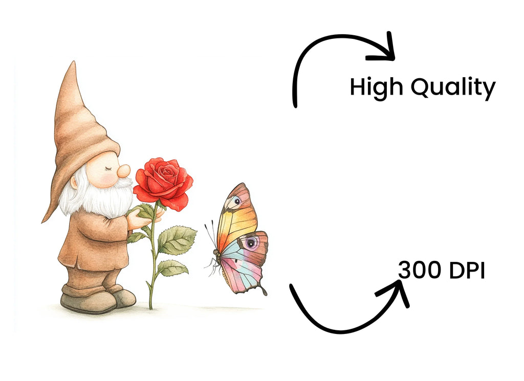 Gnome with Rose and Butterfly Clipart Bundle