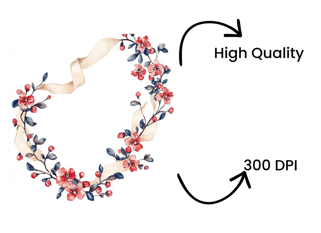 Floral Wreath with Ribbon Clipart Bundle