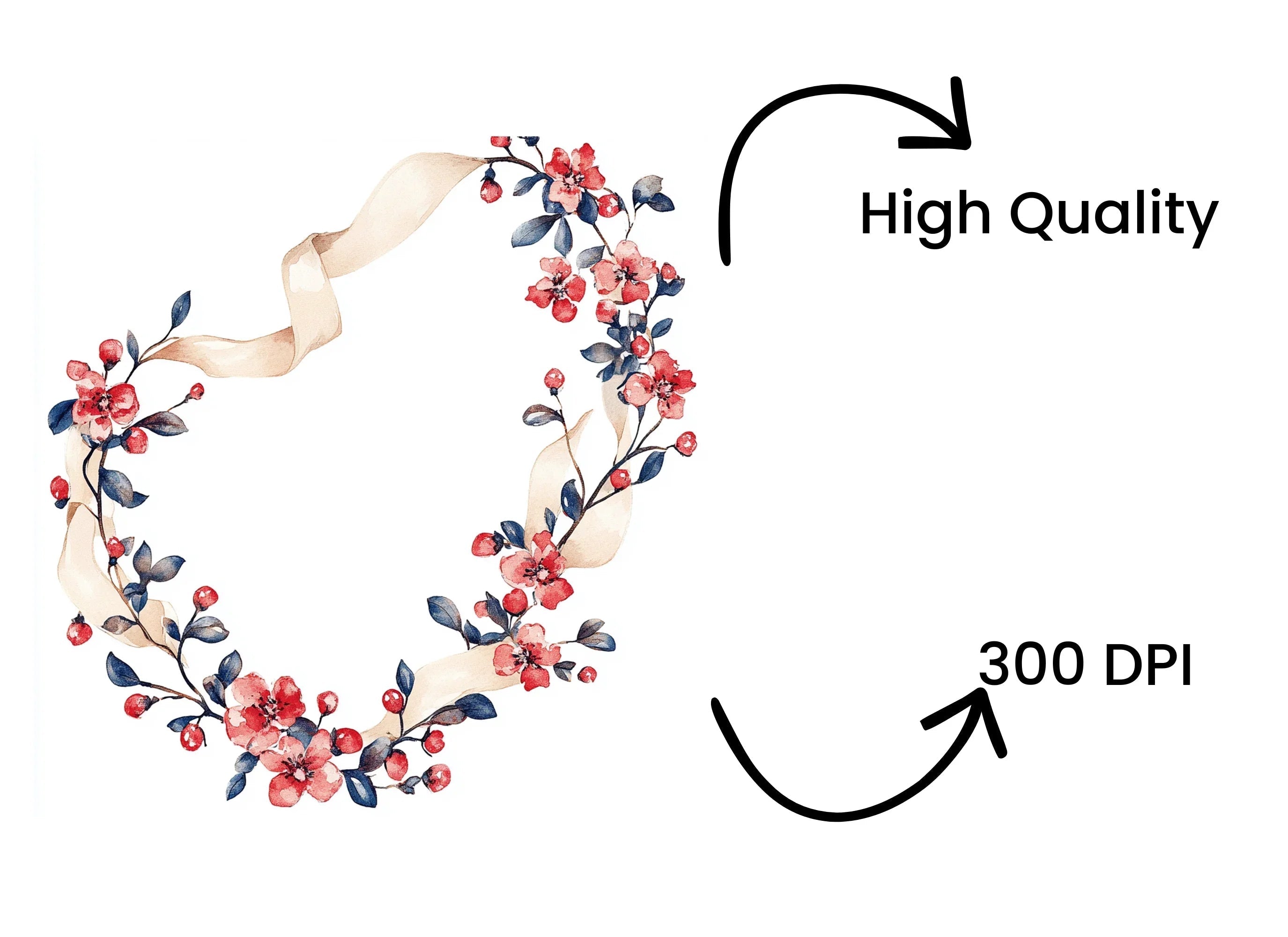 Floral Wreath with Ribbon Clipart Bundle