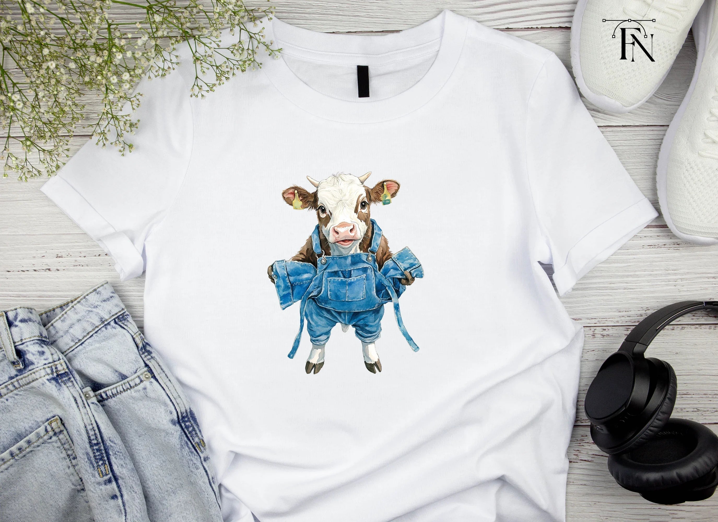 Cute Calves in Overalls Clipart Bundle