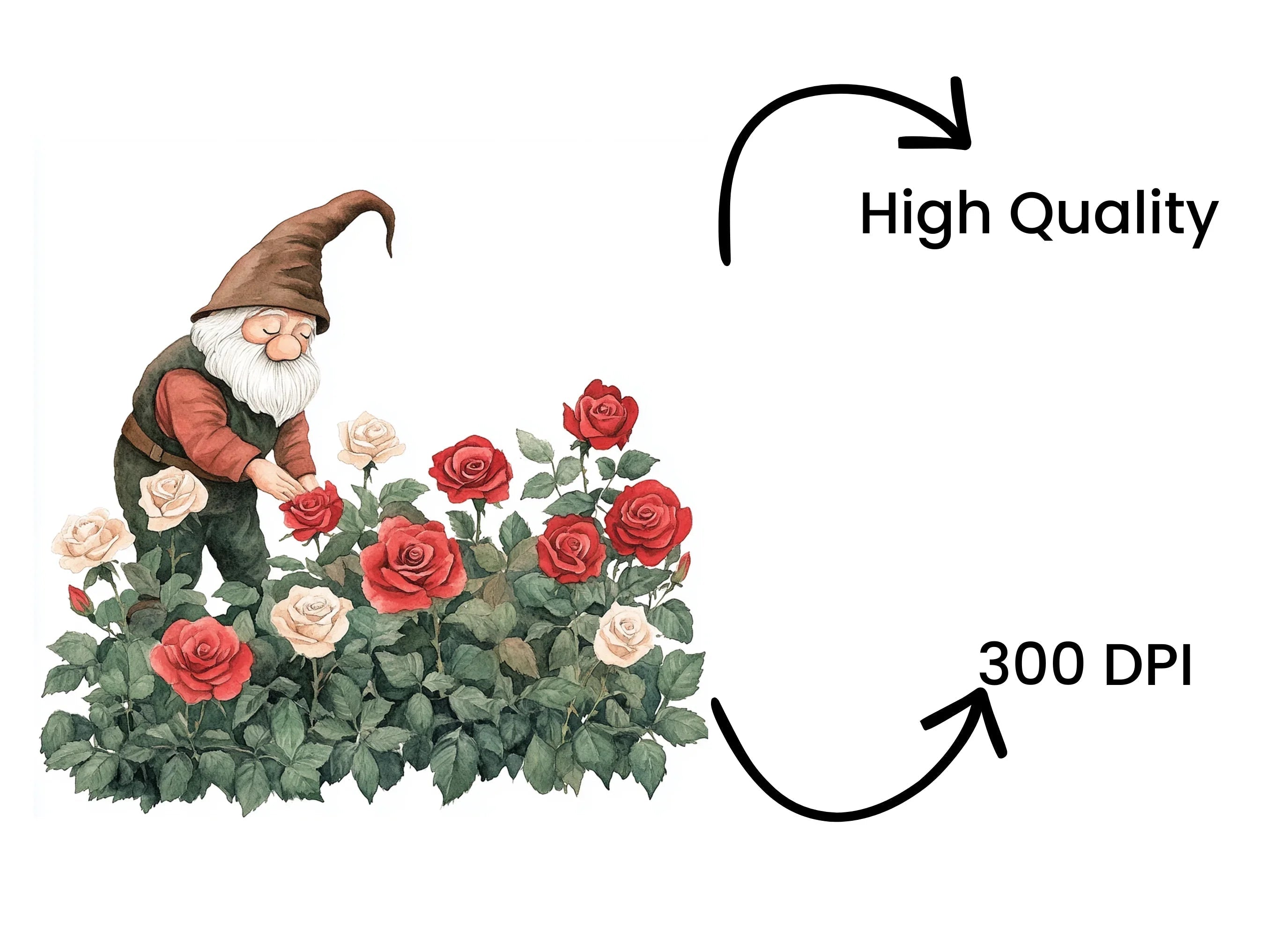 Garden Gnomes Tending Rose Bushes Clipart Bundle