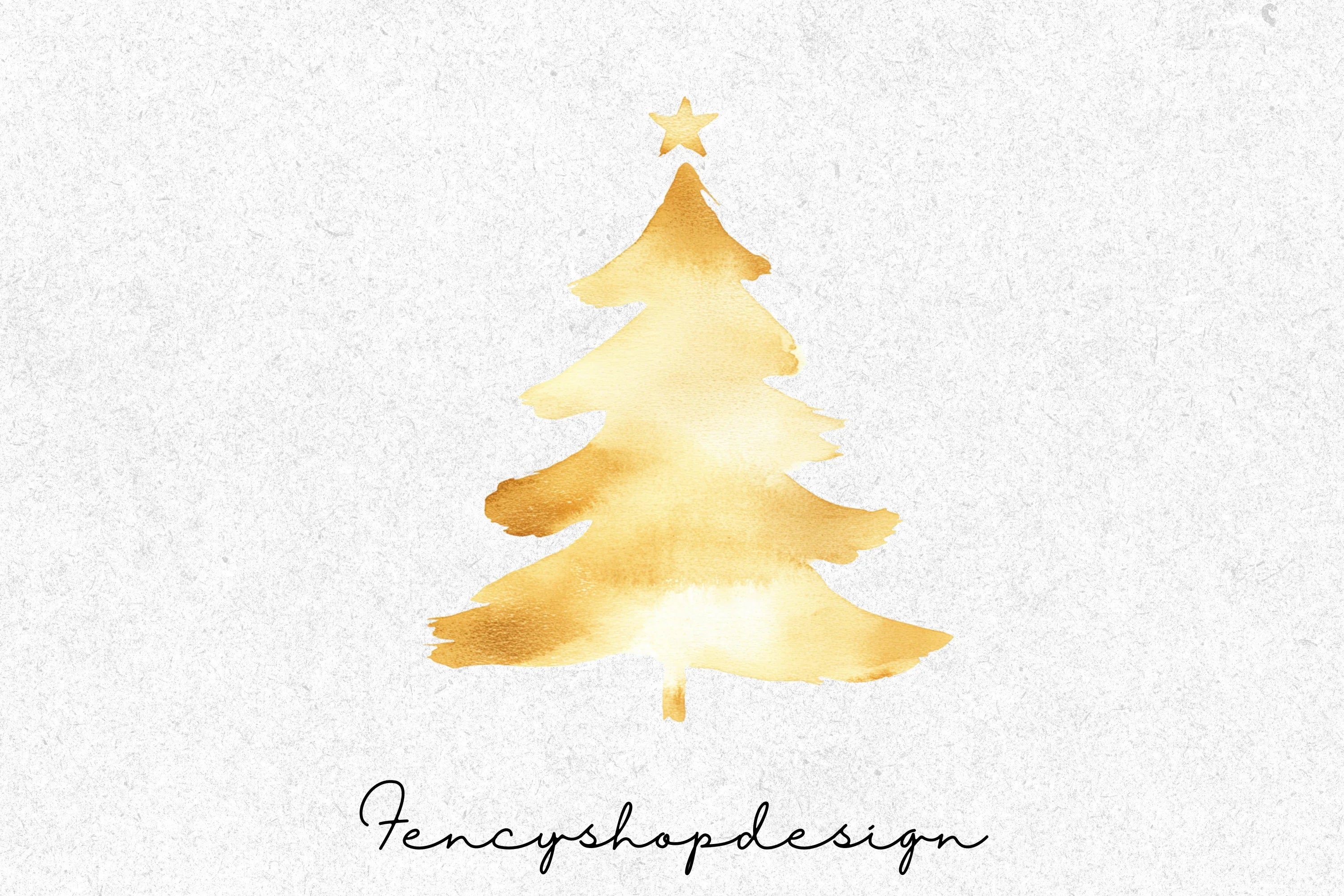 Elegant Gold and White Christmas Trees Clipart Bundle