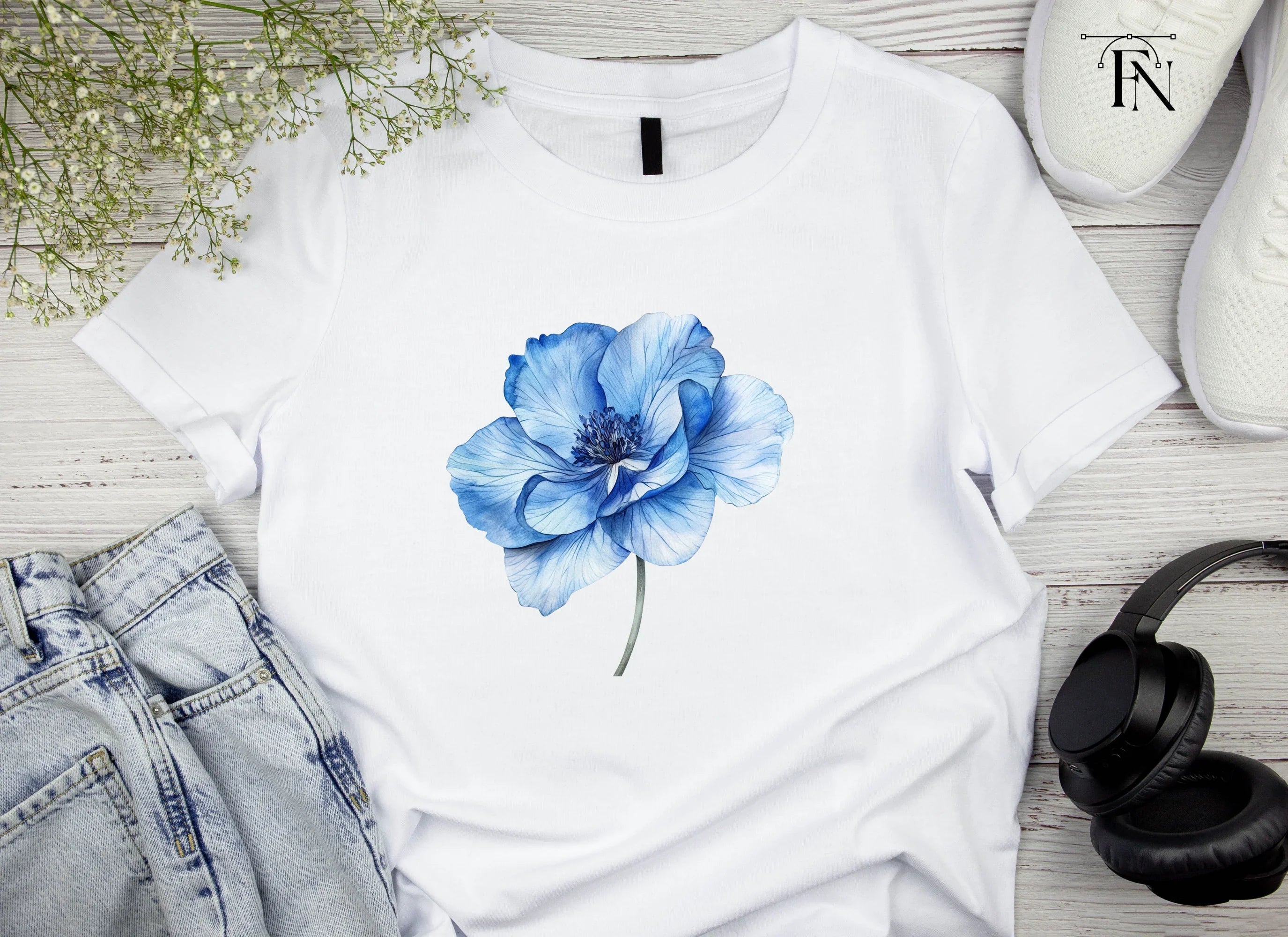 Stunning Blue Dahlia and Poppy Clipart Bundle