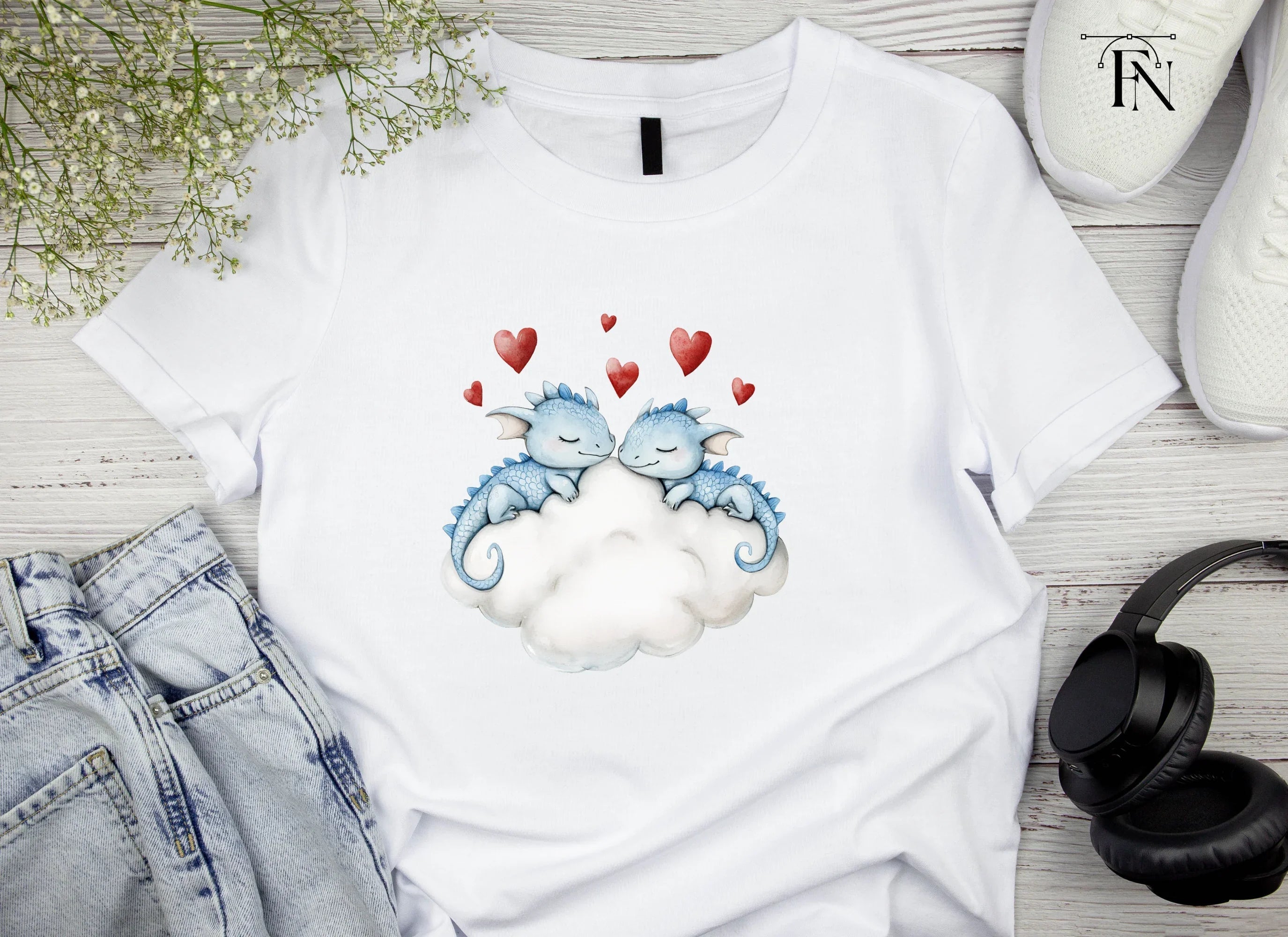 Sleeping Dragon Couple on Cloud Clipart Bundle