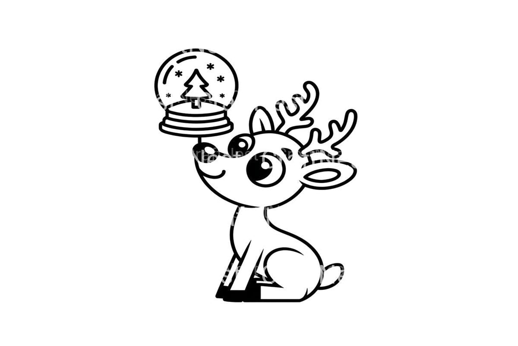 Christmas Reindeer with Snow Globe Outlines Coloring Books