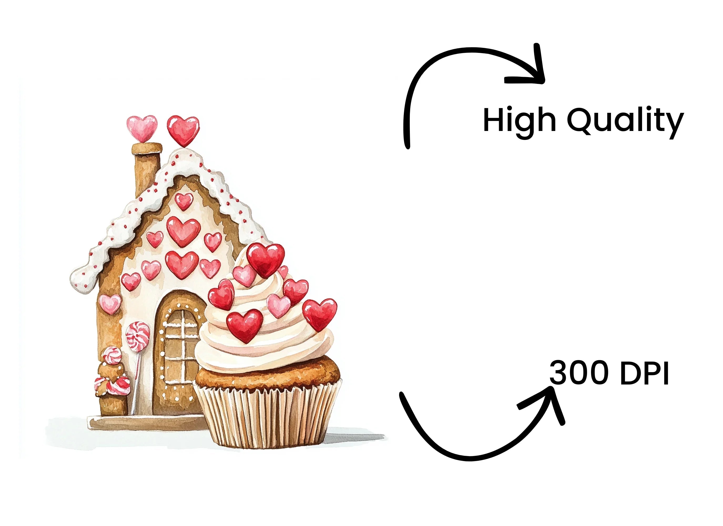 Valentine Gingerbread House Cupcakes Clipart Bundle