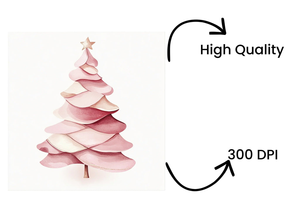 Pink Christmas Tree Clipart Bundle