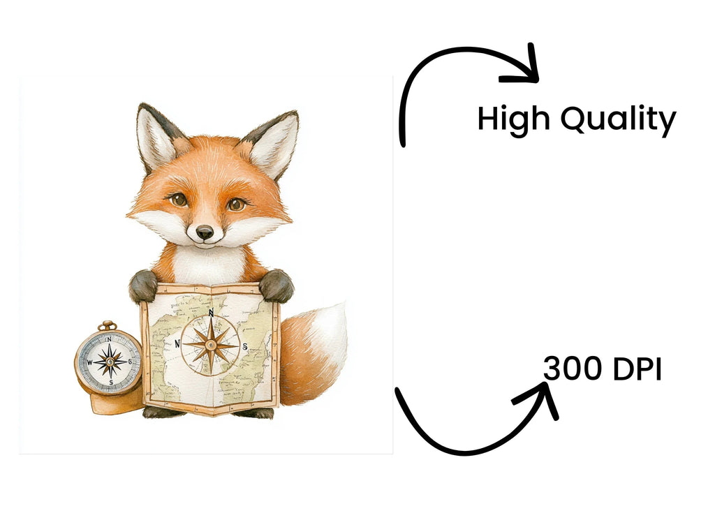 Fox Explorer with Map and Compass Clipart Bundle