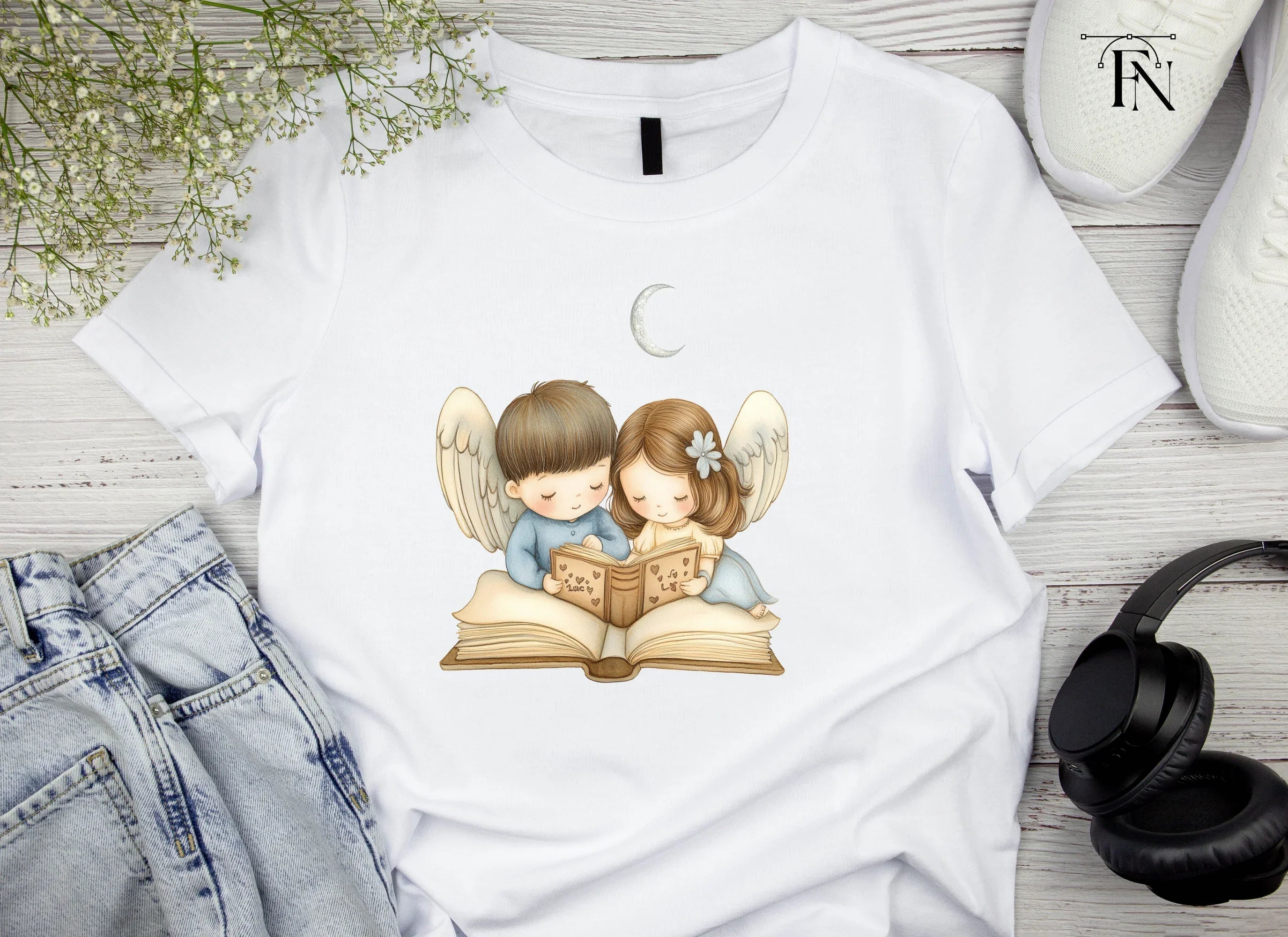 Cute Angel Couples Reading Clipart Bundle
