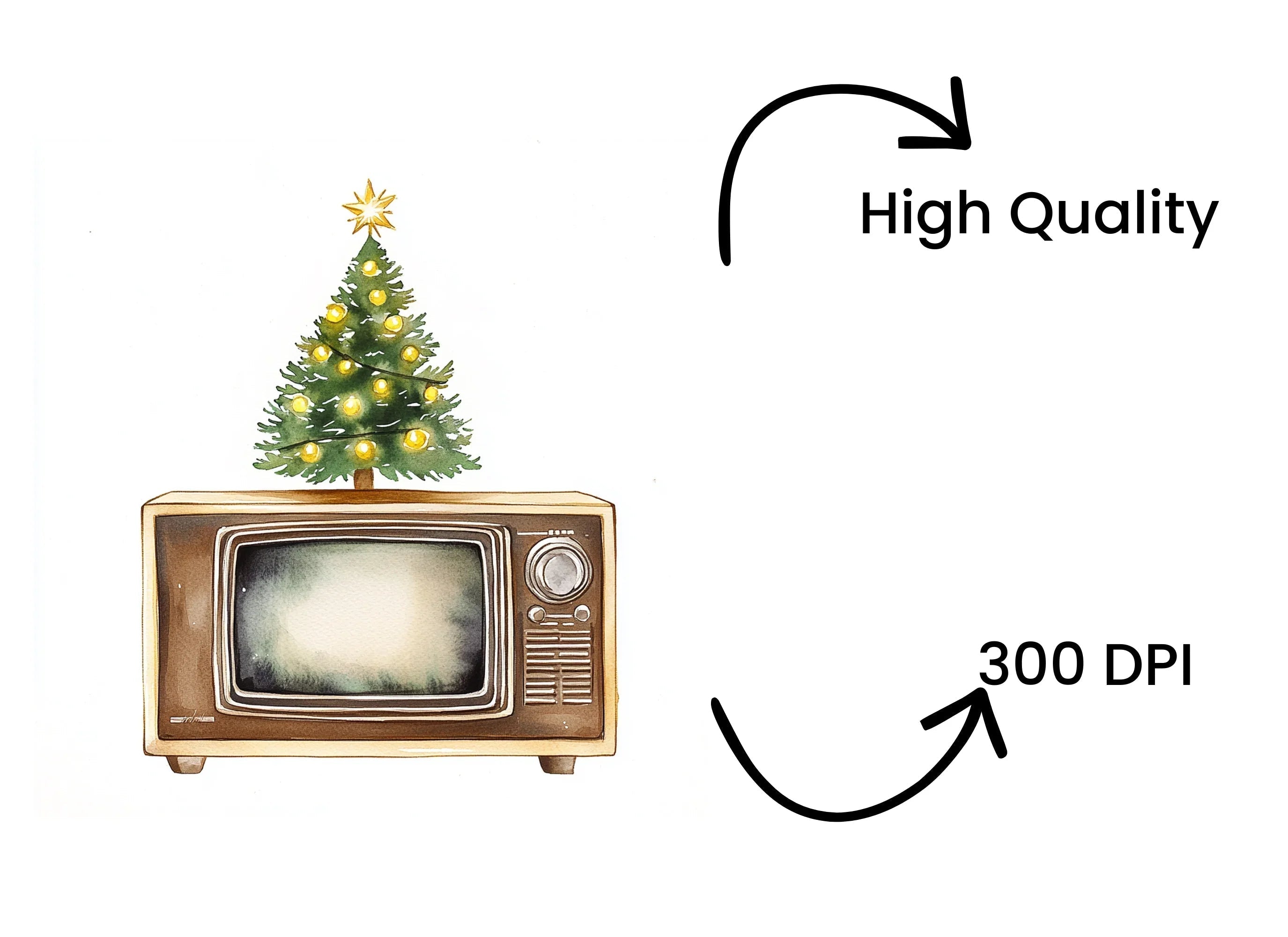Vintage Christmas Tree TV Clipart Bundle