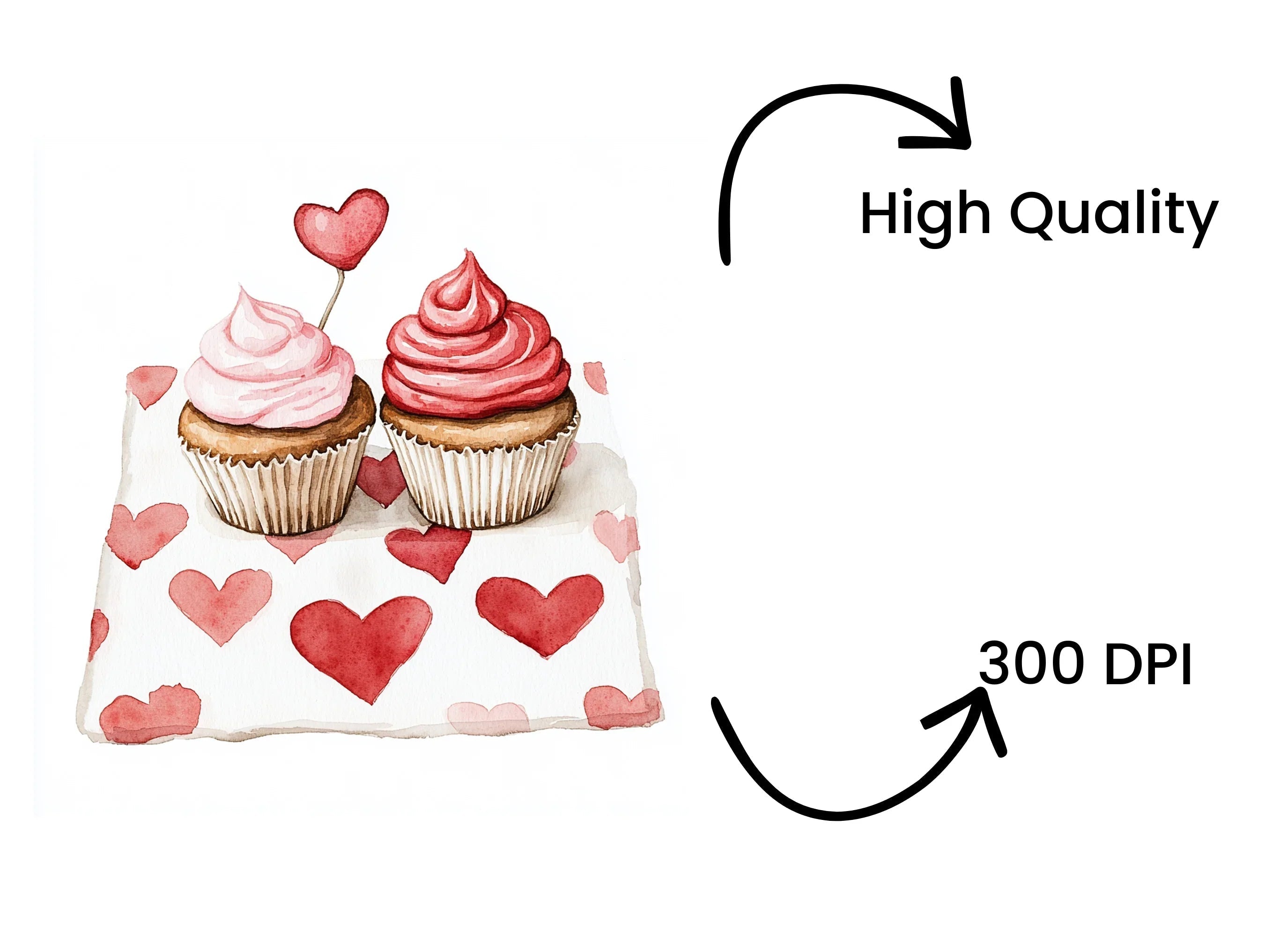 Romantic Heart Cupcakes Clipart Bundle
