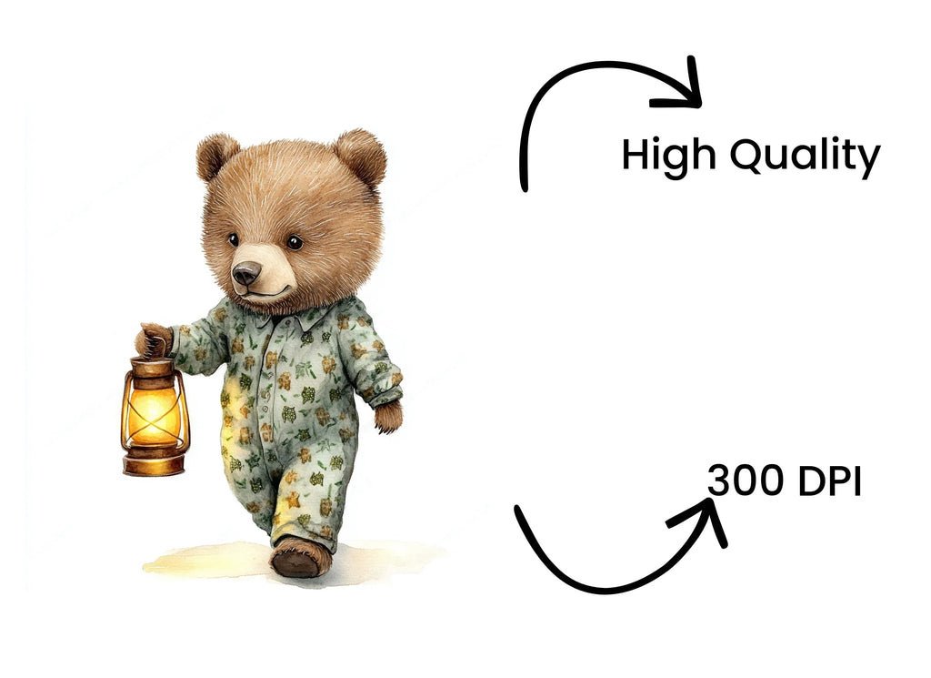 Cute Bear in Pajamas with Lantern Clipart Bundle