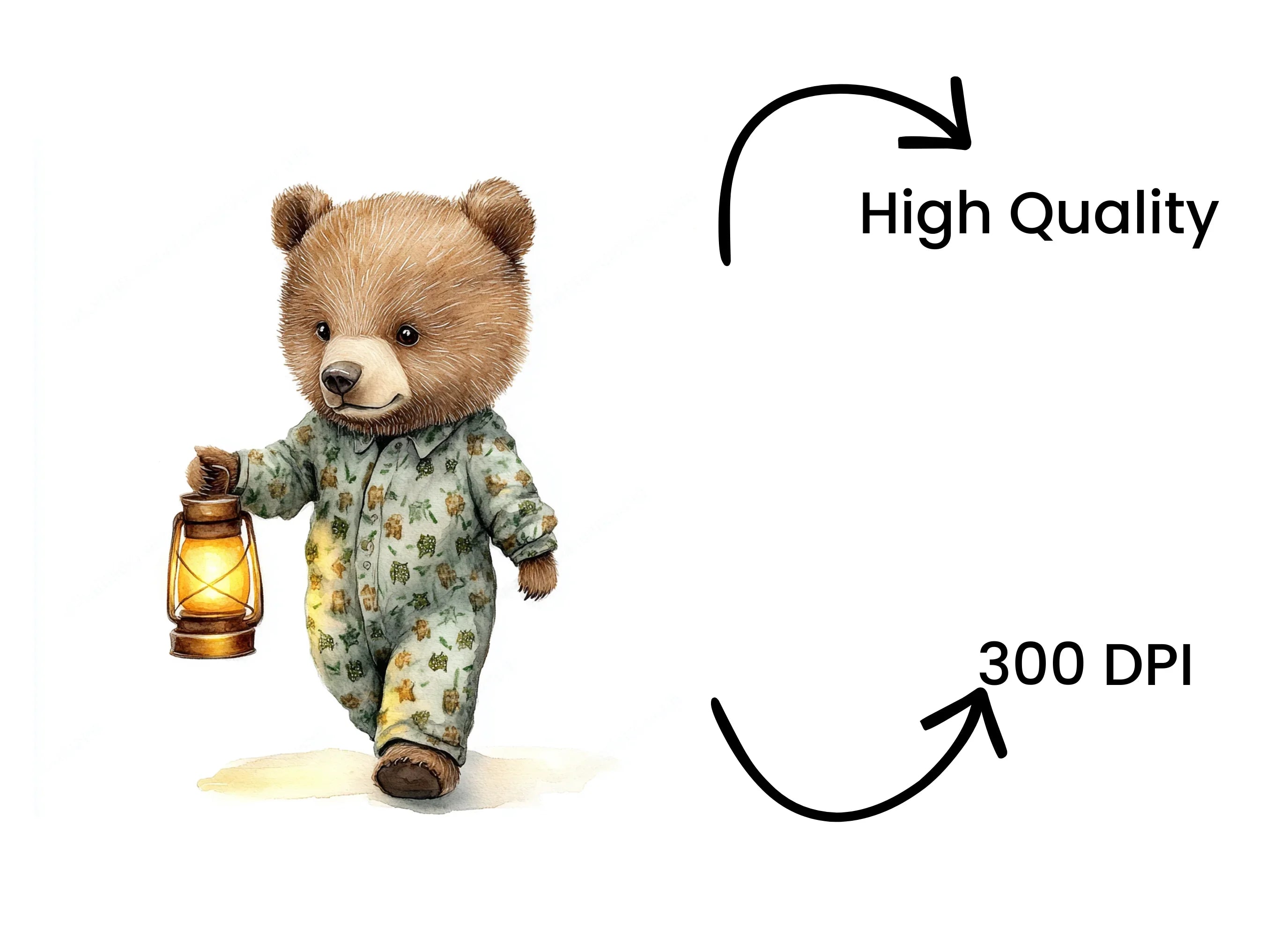 Cute Bear in Pajamas with Lantern Clipart Bundle