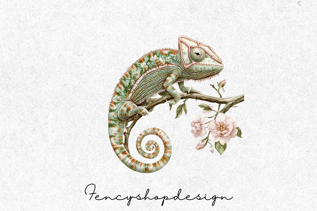Cute Chameleon Floral Clipart Bundle