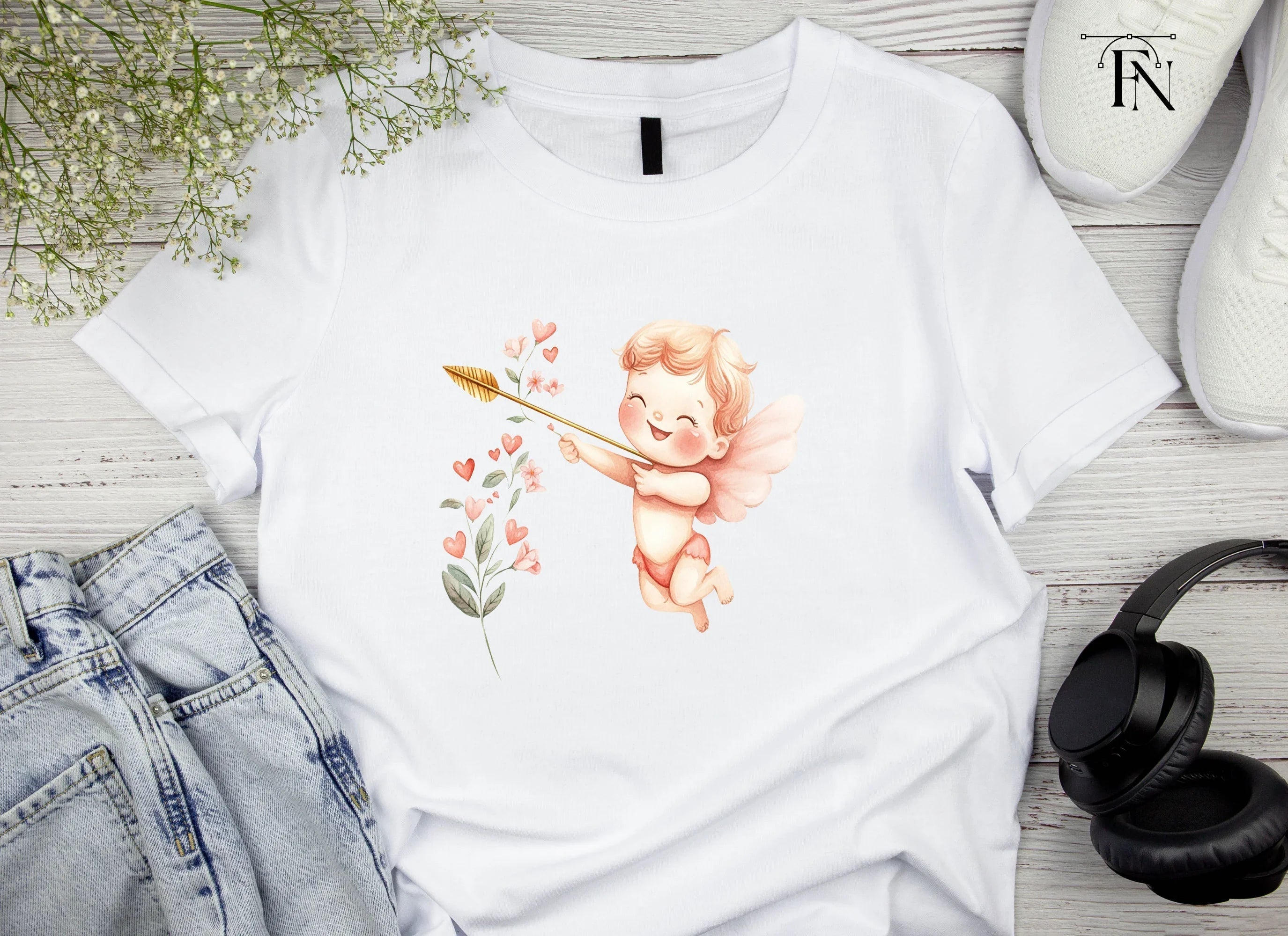 Happy Cupid Floral Elements Clipart Bundle