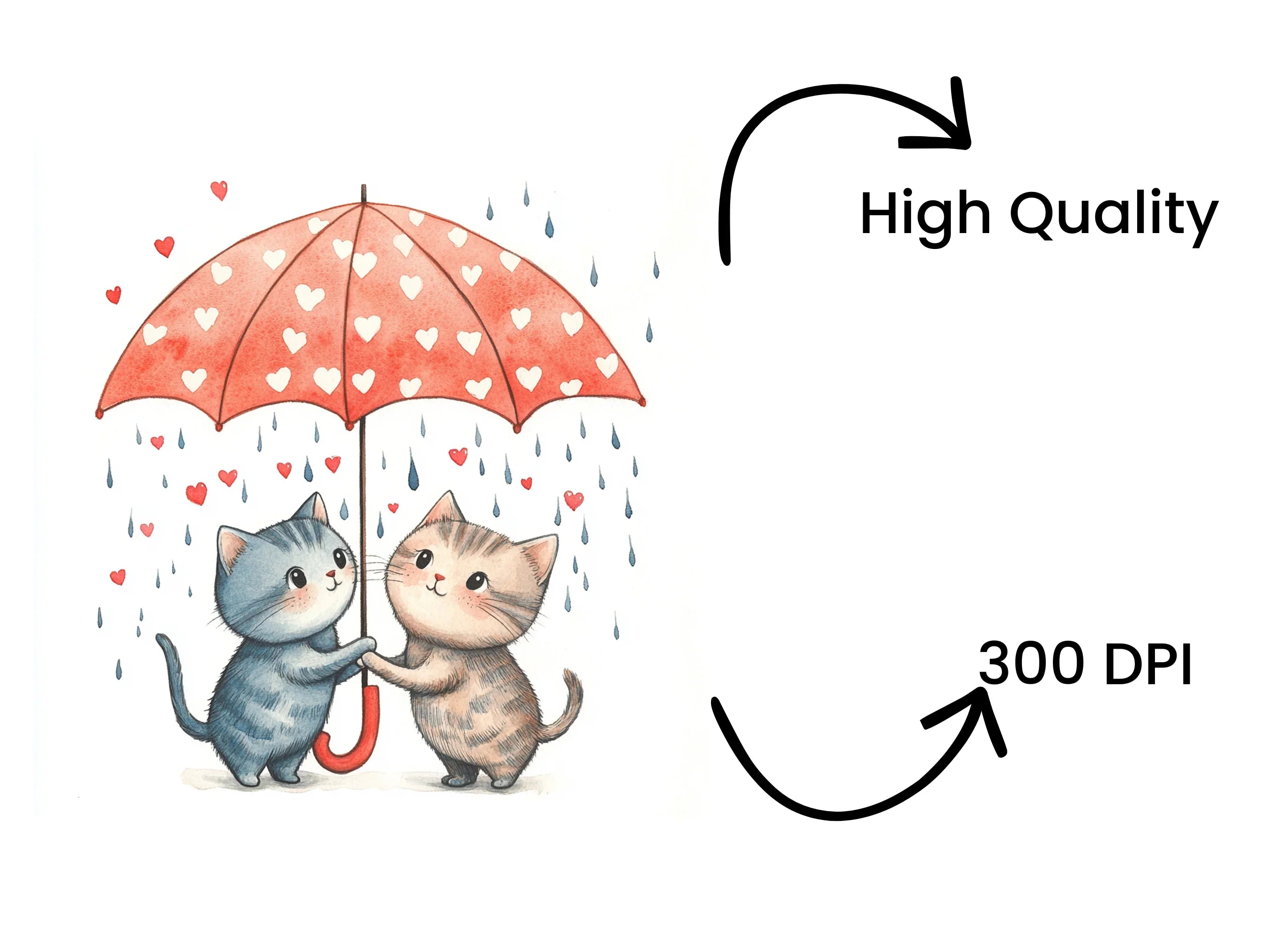 Kitten Couple Under Umbrella Clipart Bundle