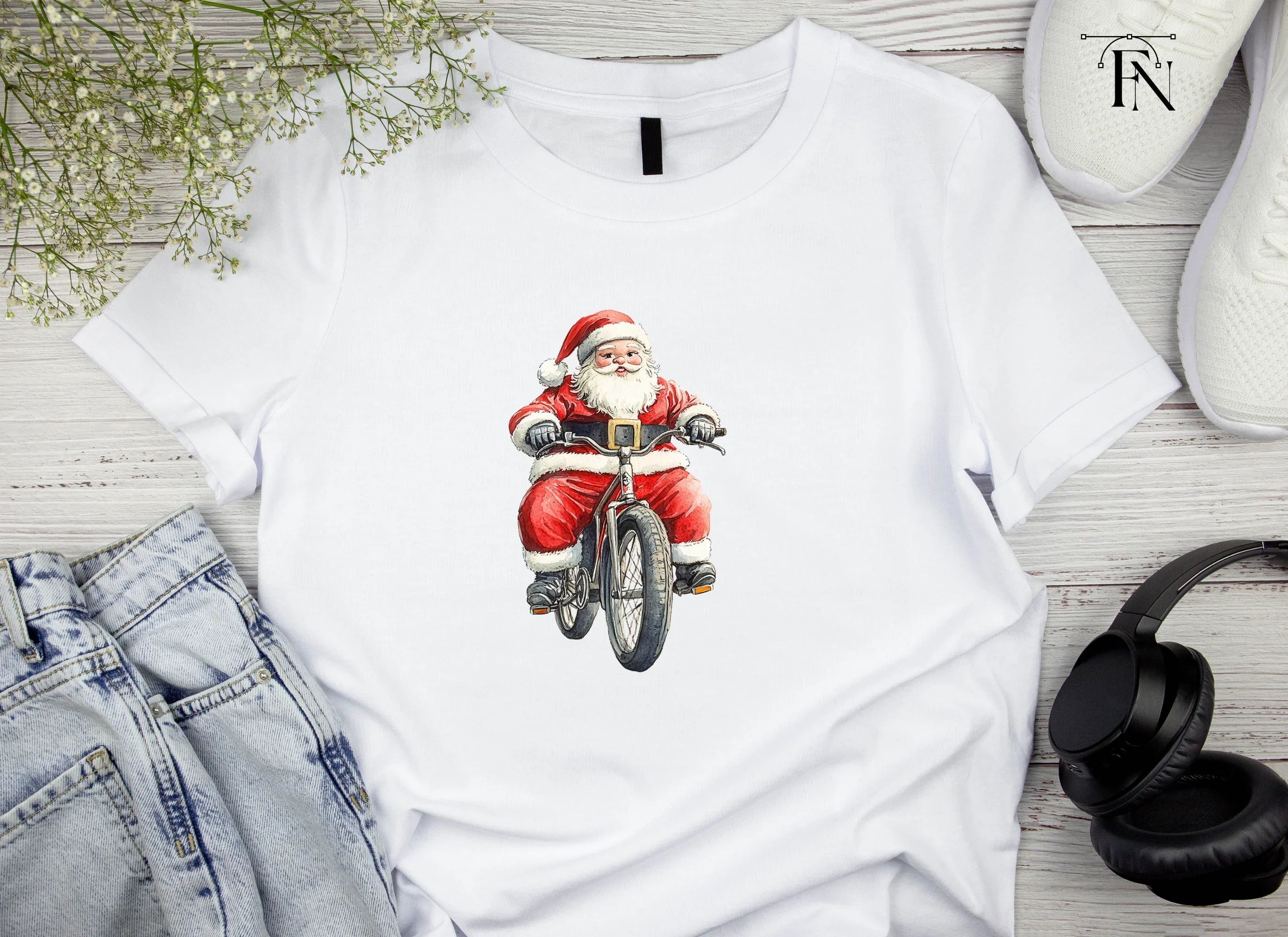 Santa Claus Riding Bicycle Clipart Bundle