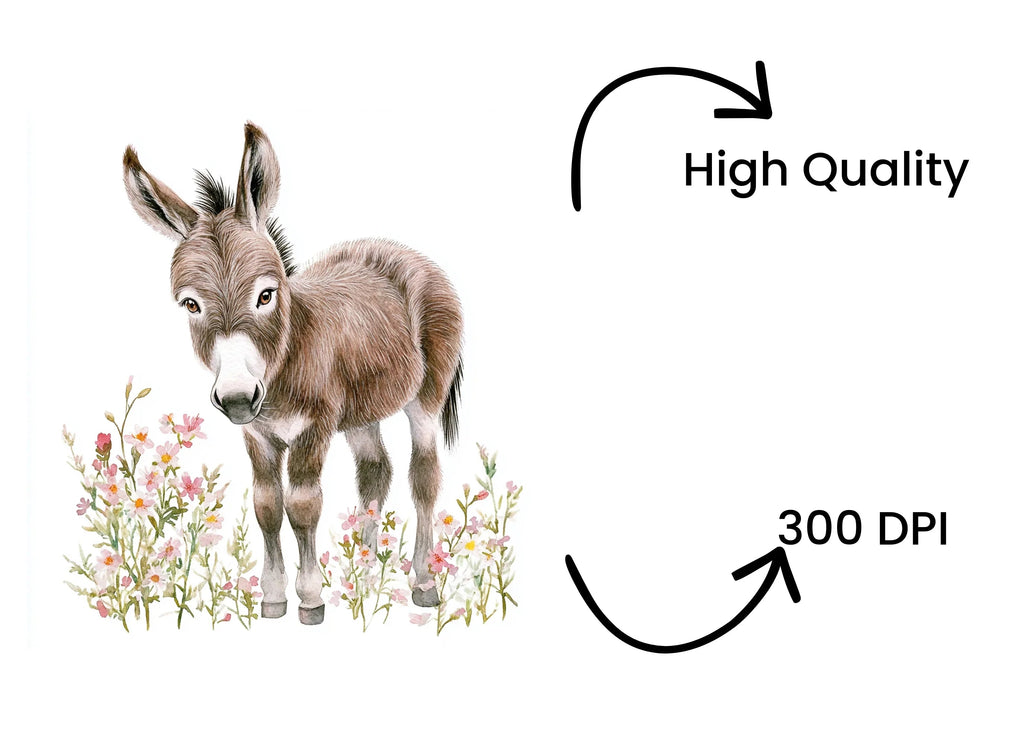 Sweet Baby Donkeys in Wildflower Fields Clipart Bundle