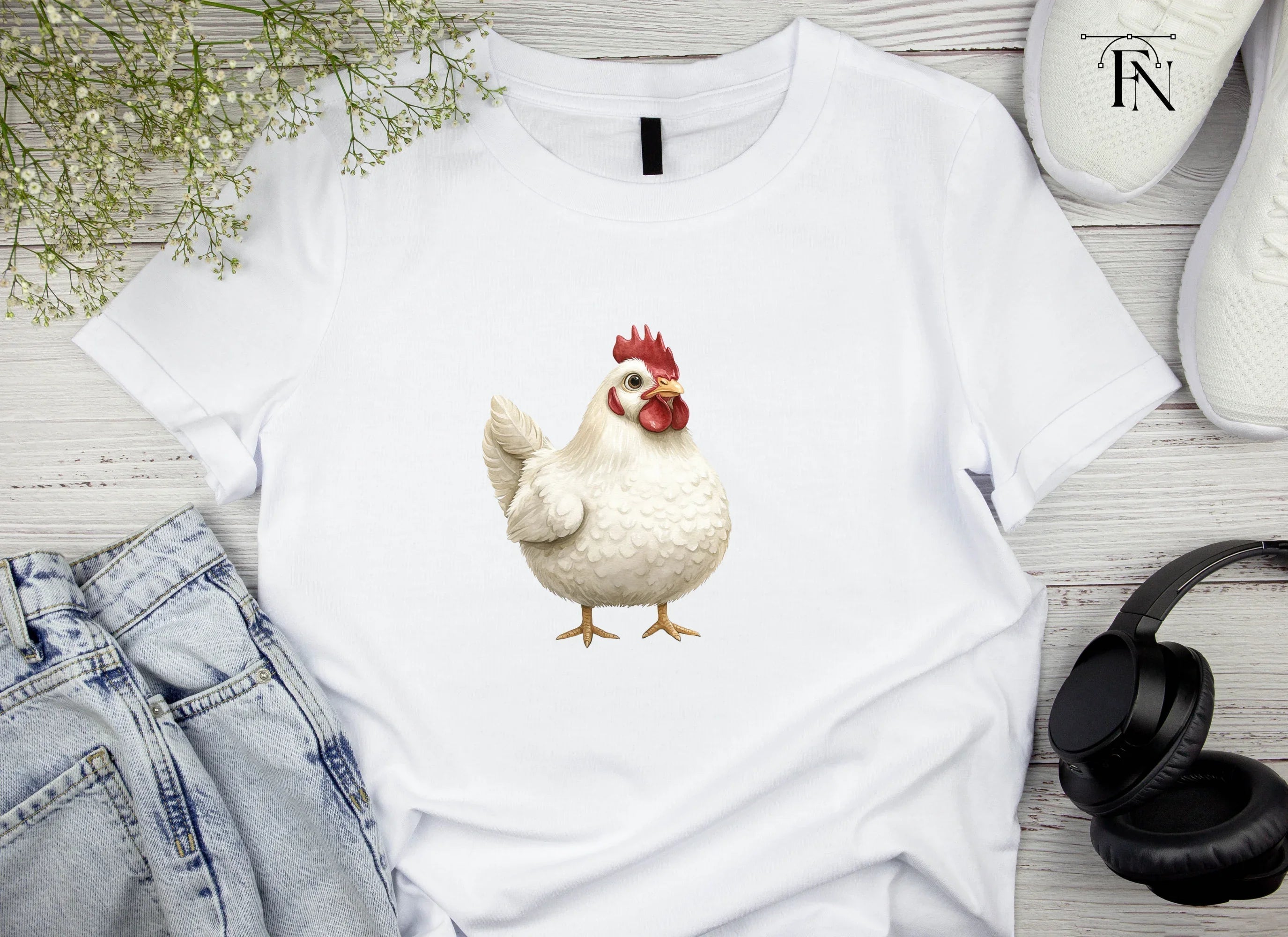 Cute White Hen Illustration Clipart Bundle