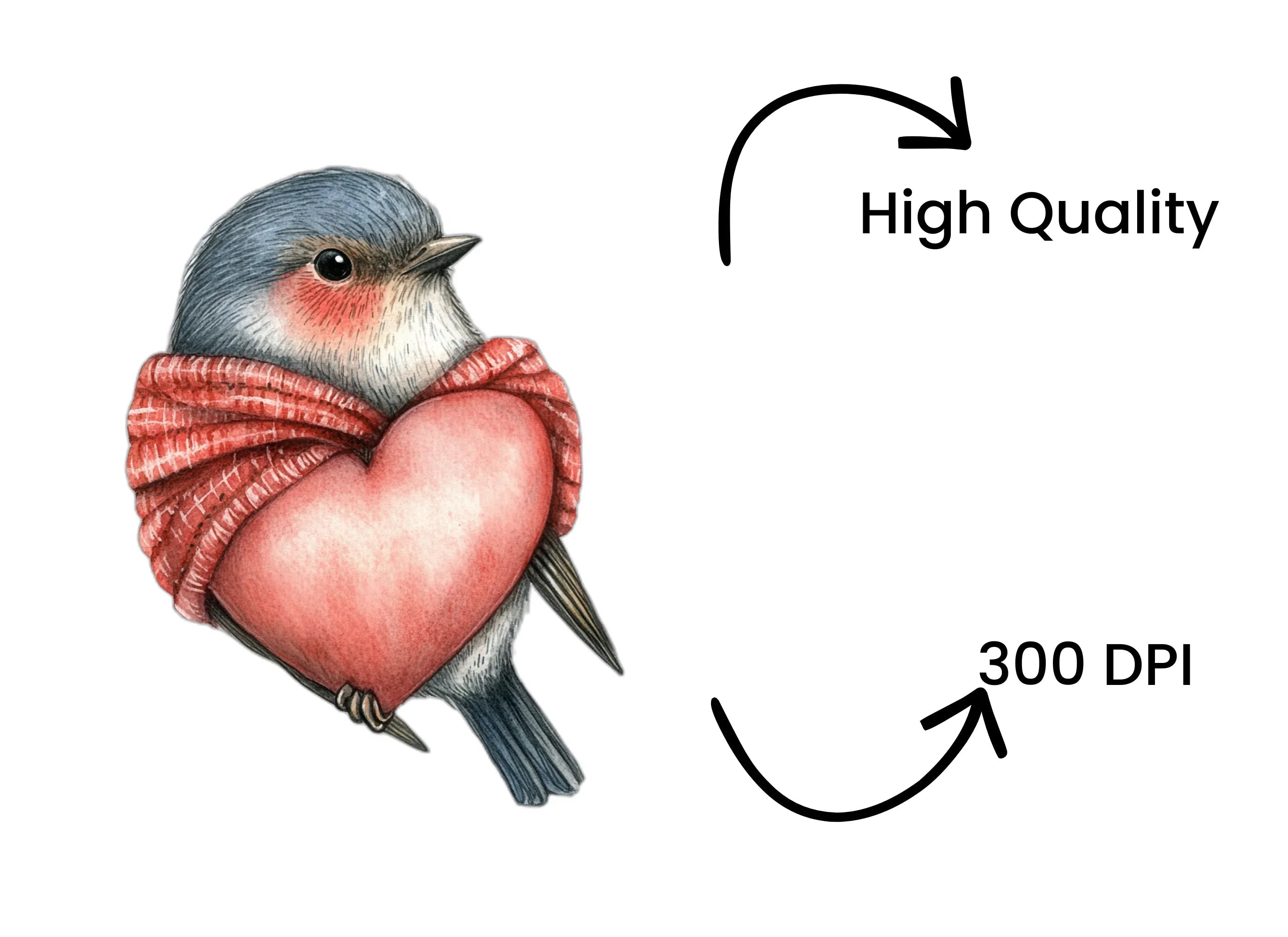 Cute Bird with Heart Clipart Bundle