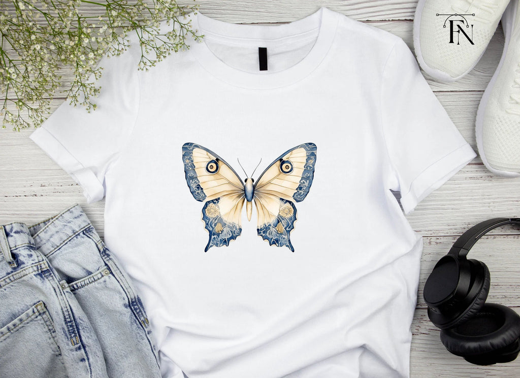 Elegant Blue and Cream Butterfly Clipart Bundle