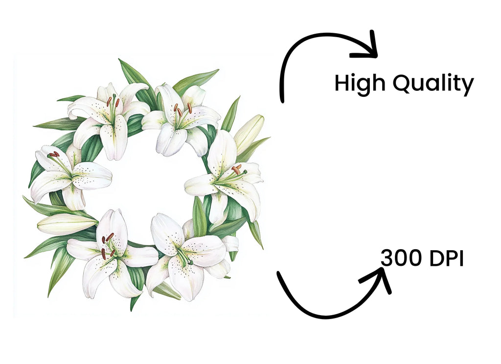 Elegant White Lily Wreaths Clipart Bundle
