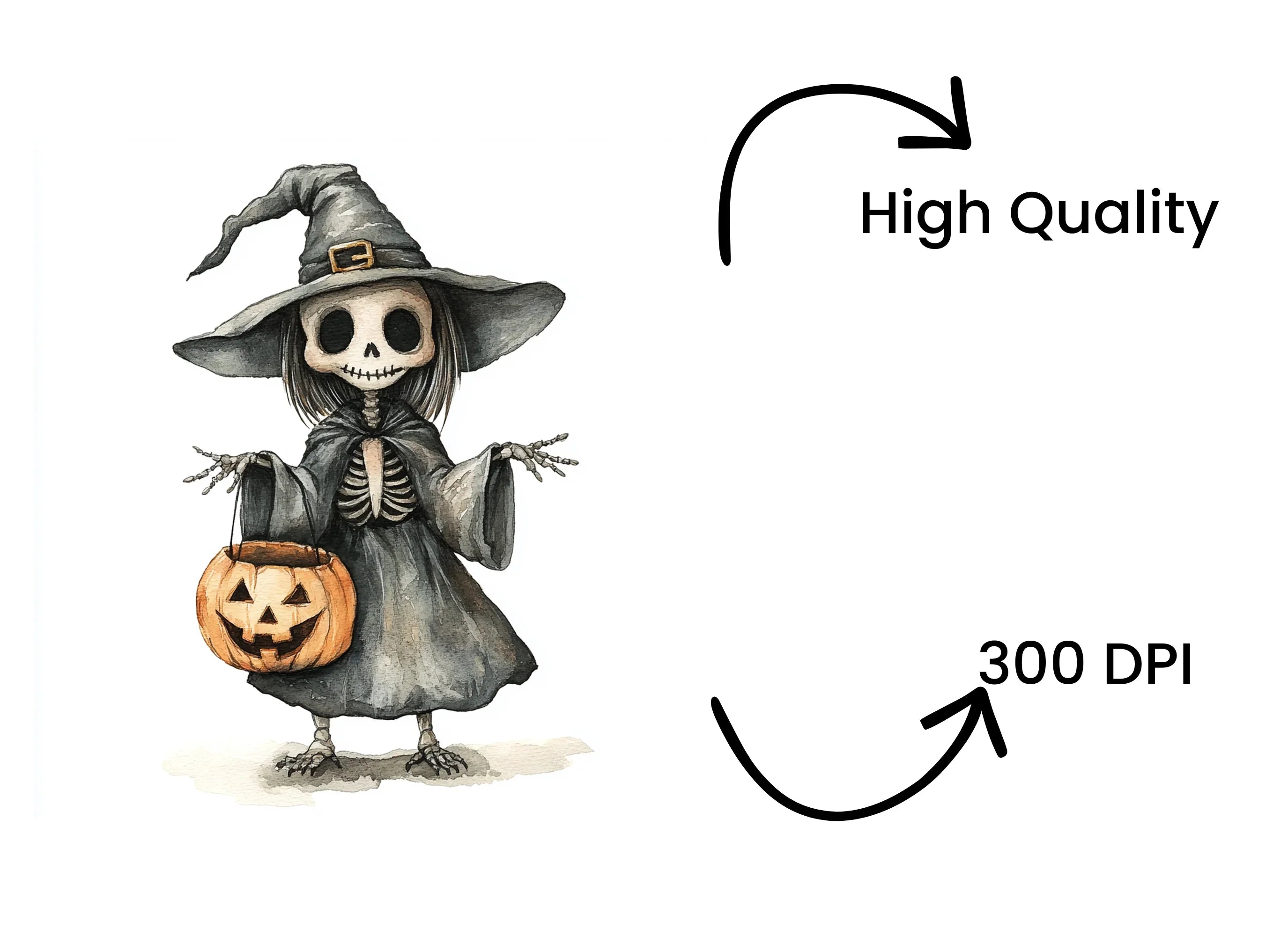 Cute Skeleton Witch Halloween Clipart Bundle