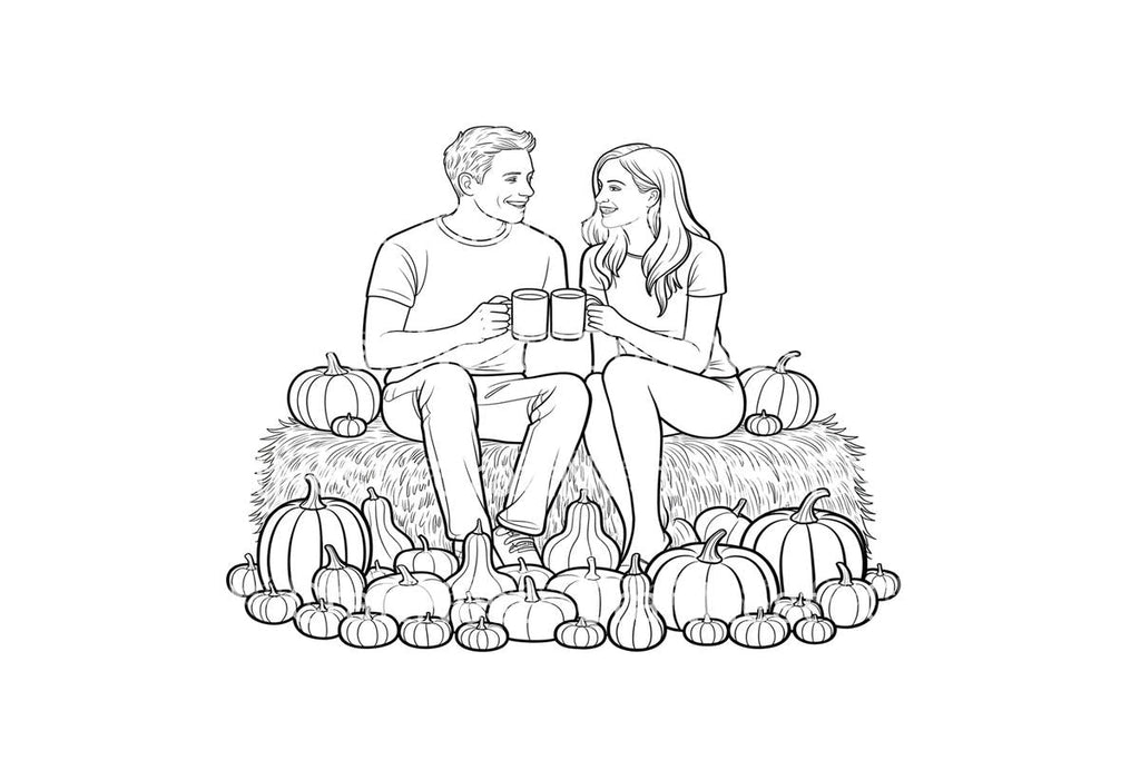 Autumn Couple with Pumpkins Coloring Books