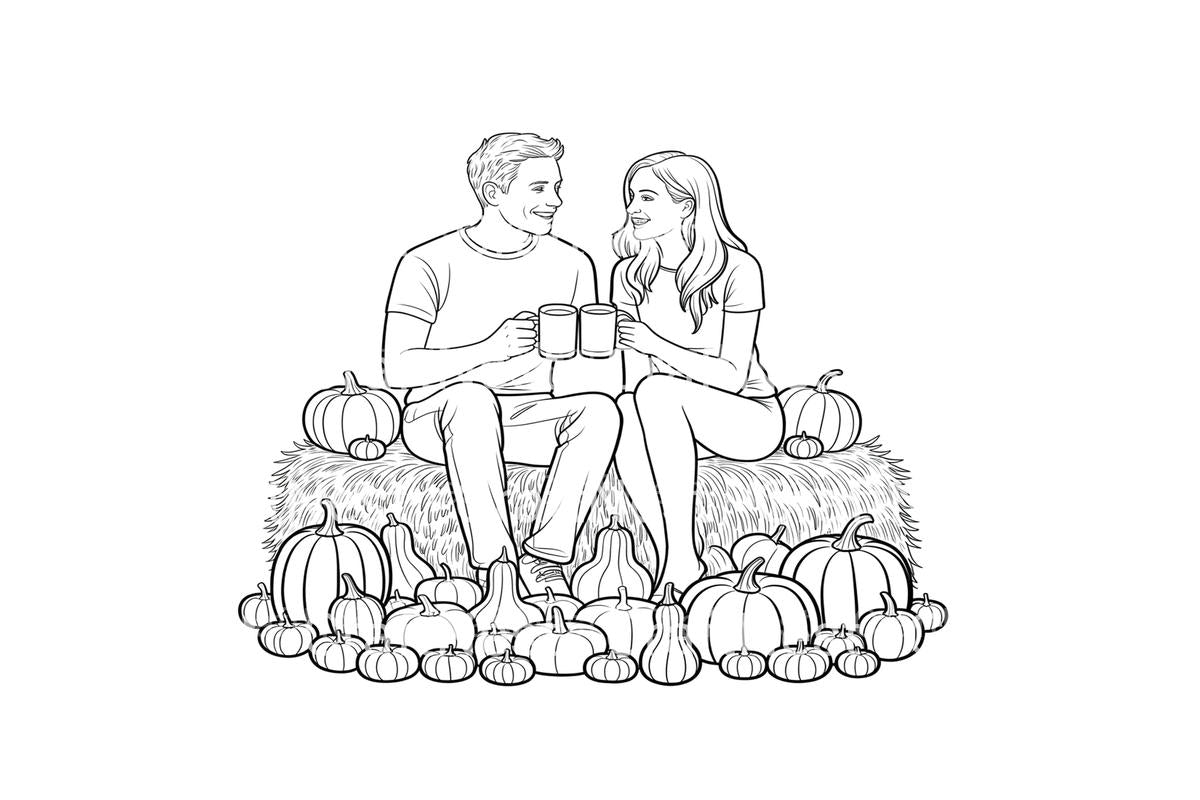 Autumn Couple with Pumpkins Coloring Books