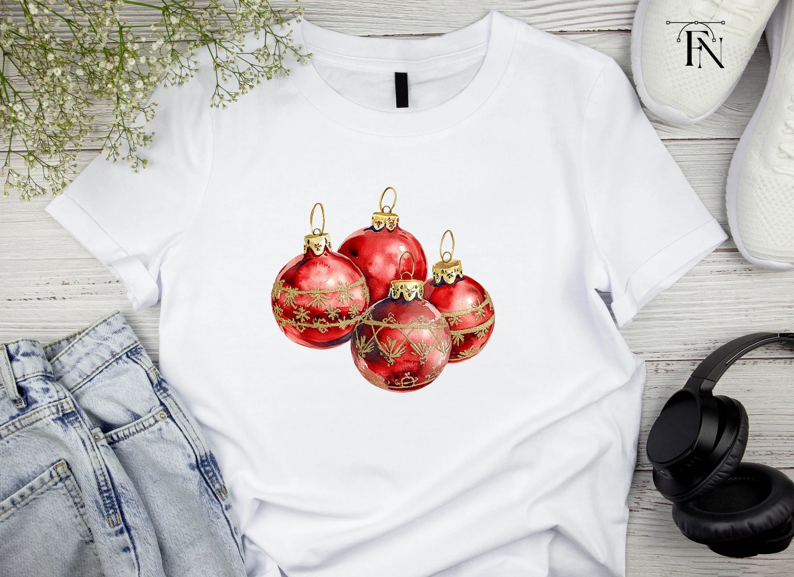 Sparkling Red Christmas Baubles Clipart Bundle