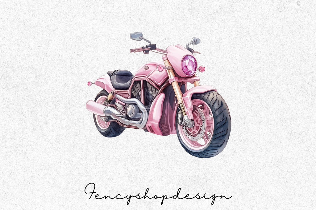 Pink Motorcycles Clipart Bundle