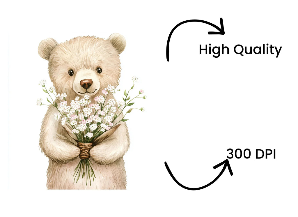 Teddy Bear with Baby Breath Clipart Bundle