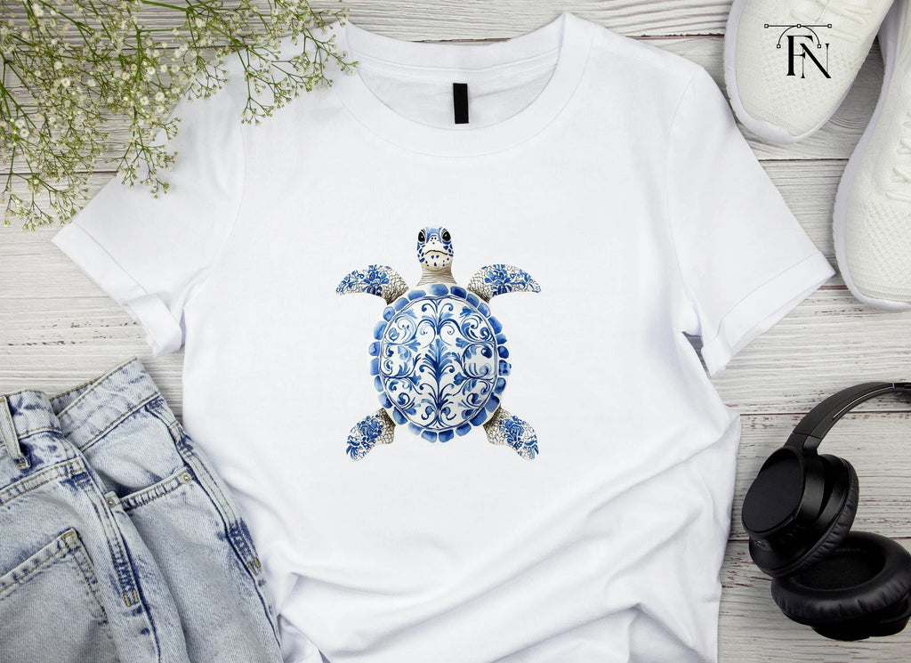 Blue White Chinoiserie Sea Turtle Clipart Bundle