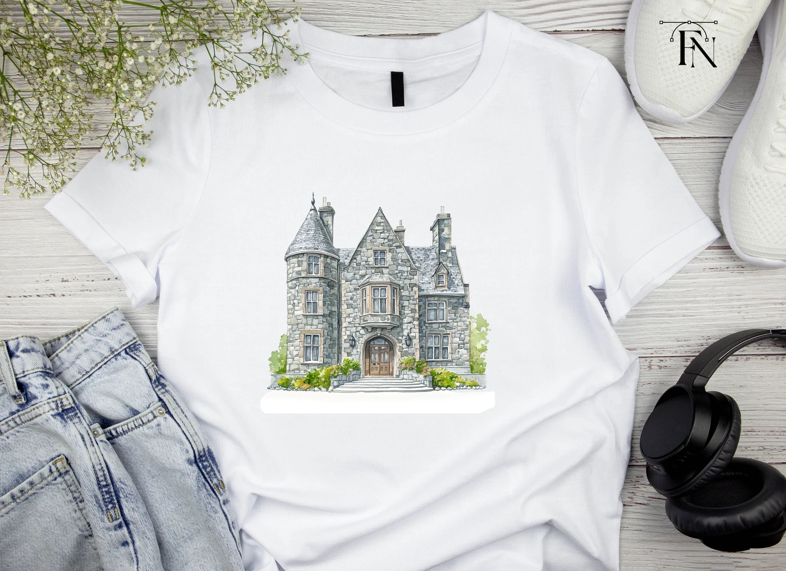 Elegant Stone Manor House Clipart Bundle