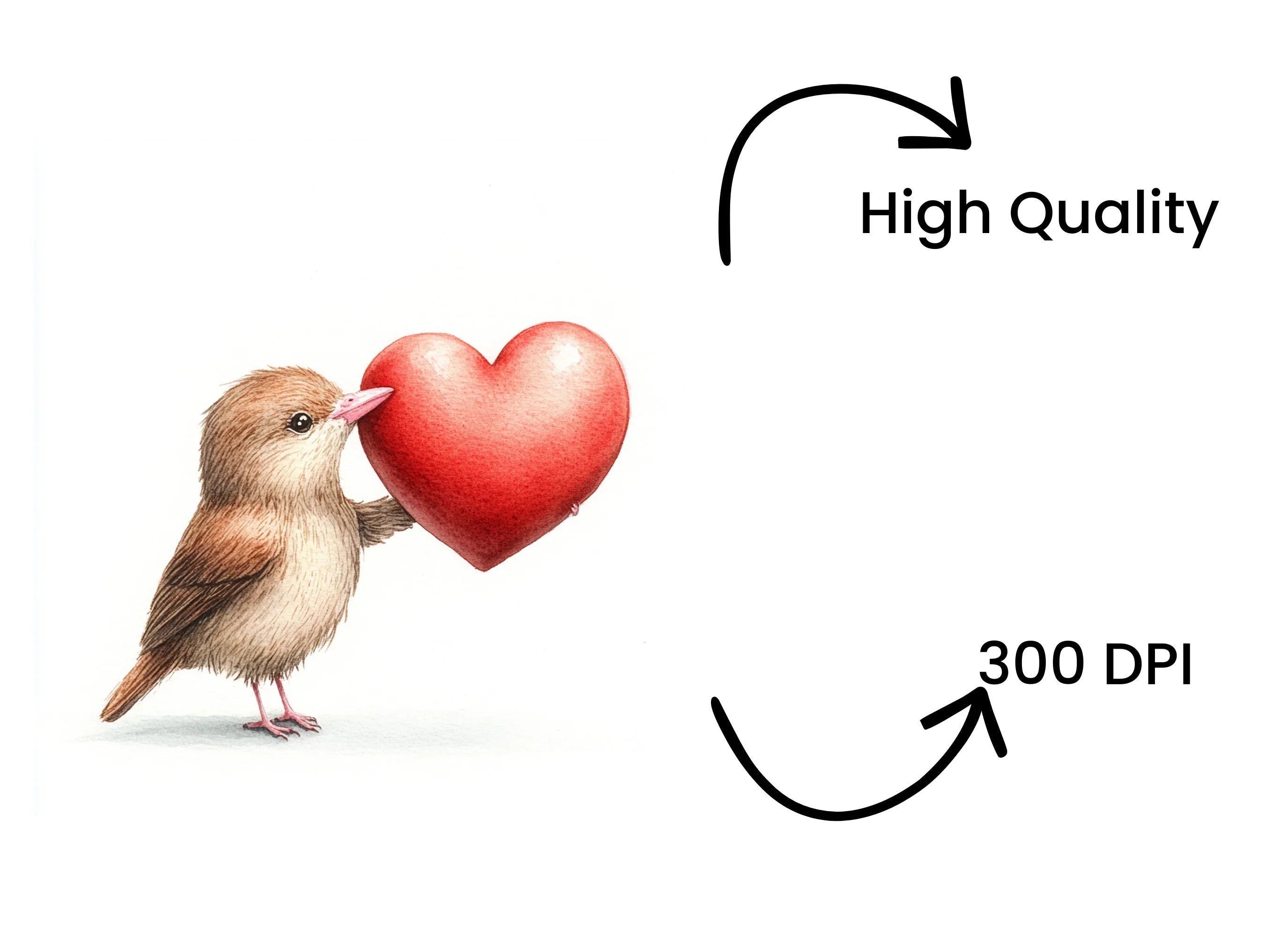 Cute Birds Holding Hearts Clipart Bundle
